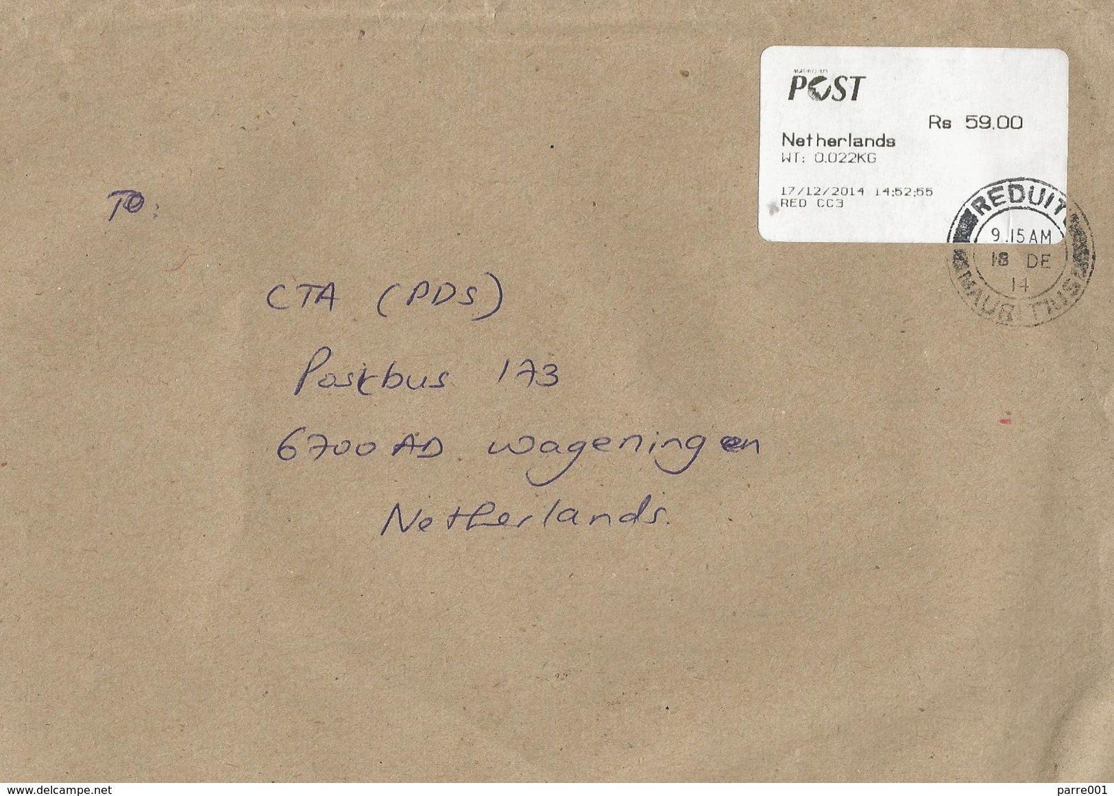 Mauritius 2014 Reduit Escher "WebRiposte" Post Office Meter Franking Cover - Mauritius (1968-...)