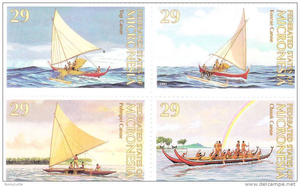 Micronesia 1993 Pacific Canoes Blk Of 4 MNH - Micronesia