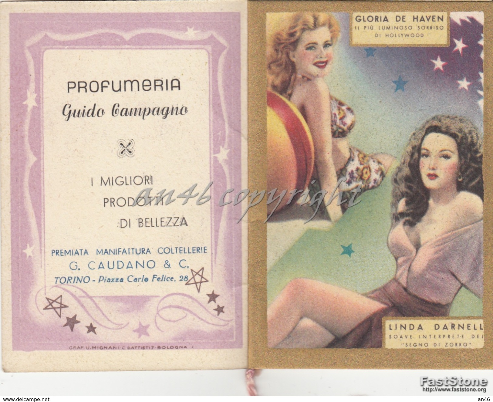 CALENDARIETTO_ALMANACCO_del 1948-"Stelle Di Holliwood"_Profumeria Guido Campagno-Torino-Completo-Originale 100% - Kleinformat : 1941-60