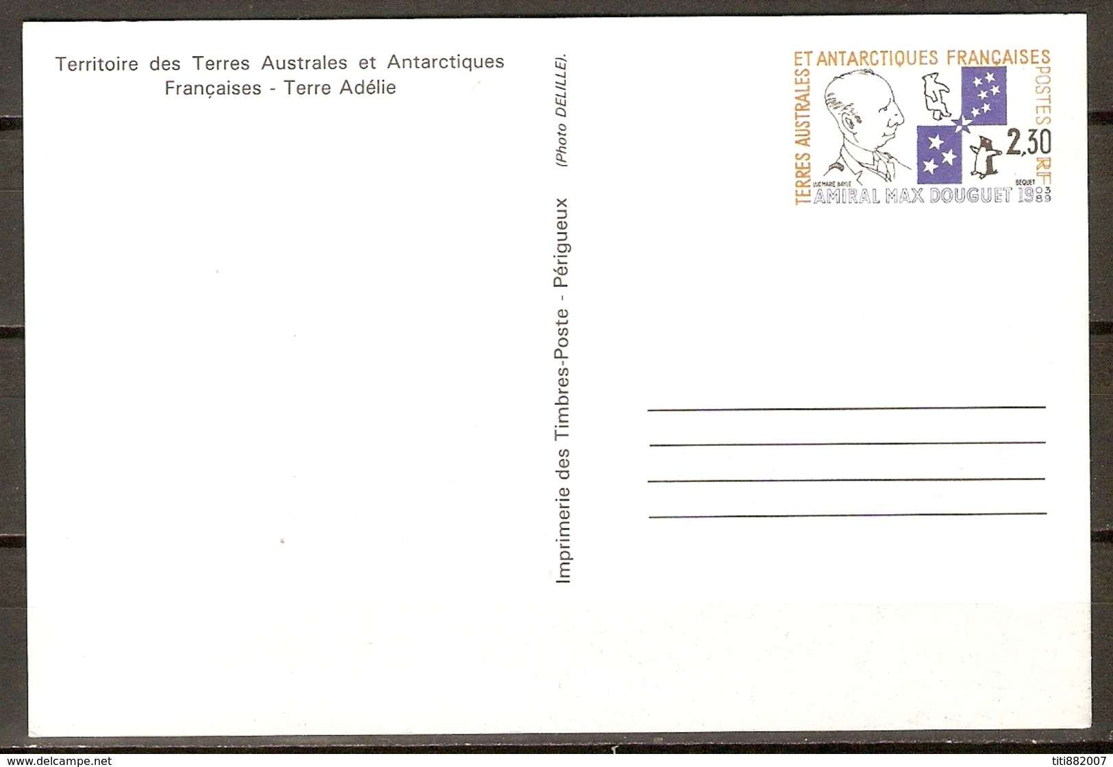 T. A. A. F.    -       1991.    Entier Postal .  Amiral Max Douguet N° 157. - Postwaardestukken