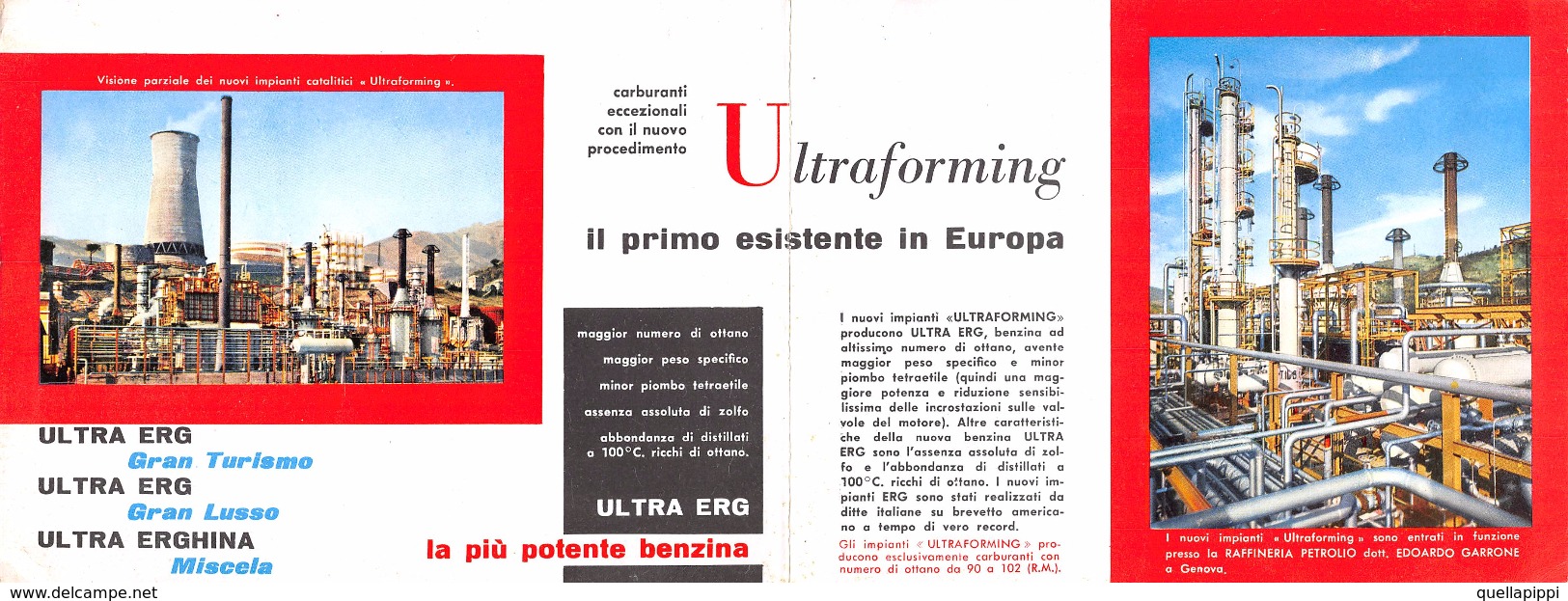 05645 "CARBURANTI - ERG ULTRAFORMING - STAZIONI DI RIFORNIM. IN PIEMONTE - ANNI '50" PIEGHEVOLE PUBBLICITARIO ORIGINALE - Automobili