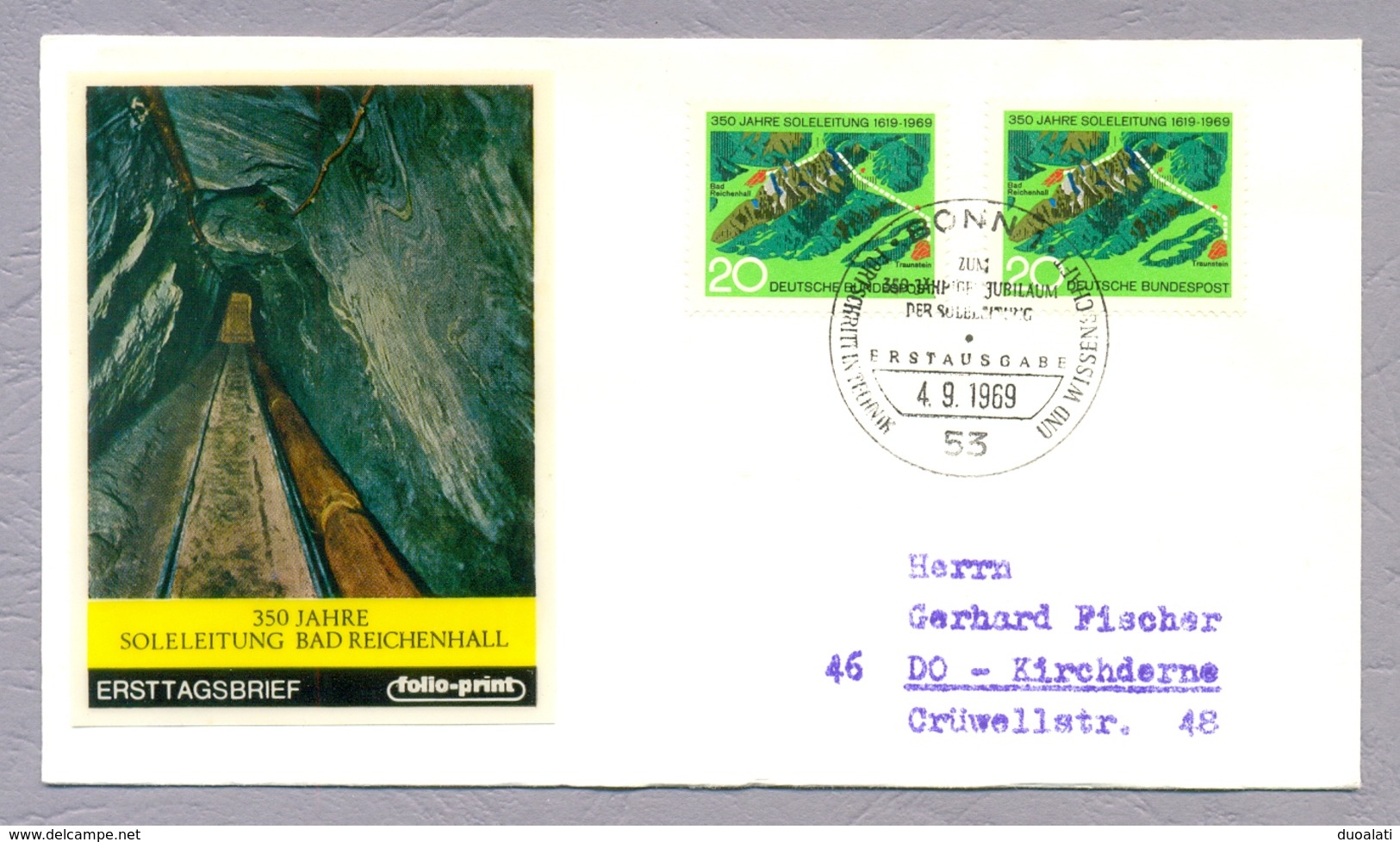 Germany 1969, FDC, 350 Jahre Soleleitung Bad Reichenhall  Brine Pipeline Sonder Stempel Bonn - Other & Unclassified