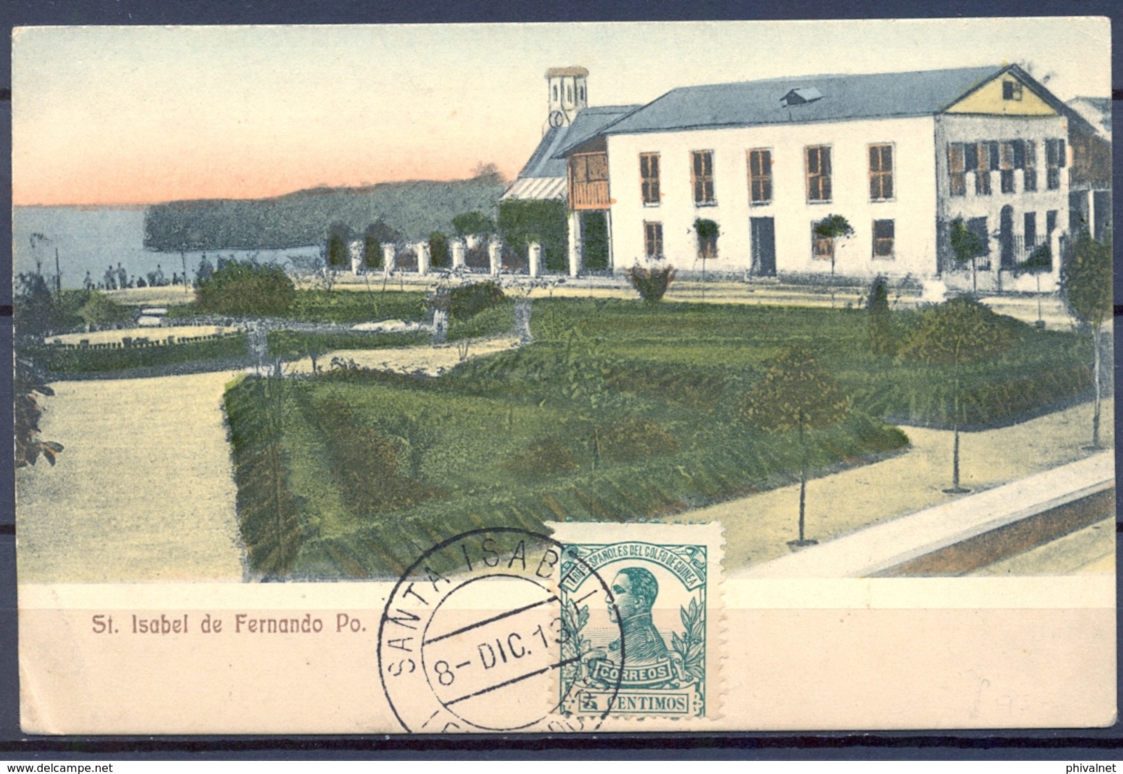 1913 , GUINEA ED. 87 , TARJETA POSTAL DE SANTA ISABEL DE FERNANDO POO , MAT. DE SANTA ISABEL - Guinea Española