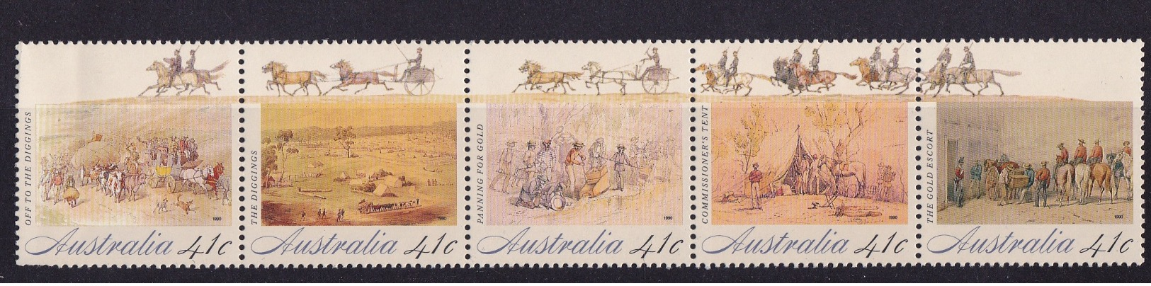 AUSTRALIA (SC # 1181) MNH (Strip Of 5) The Gold Rush Era  (1990) - Nuevos