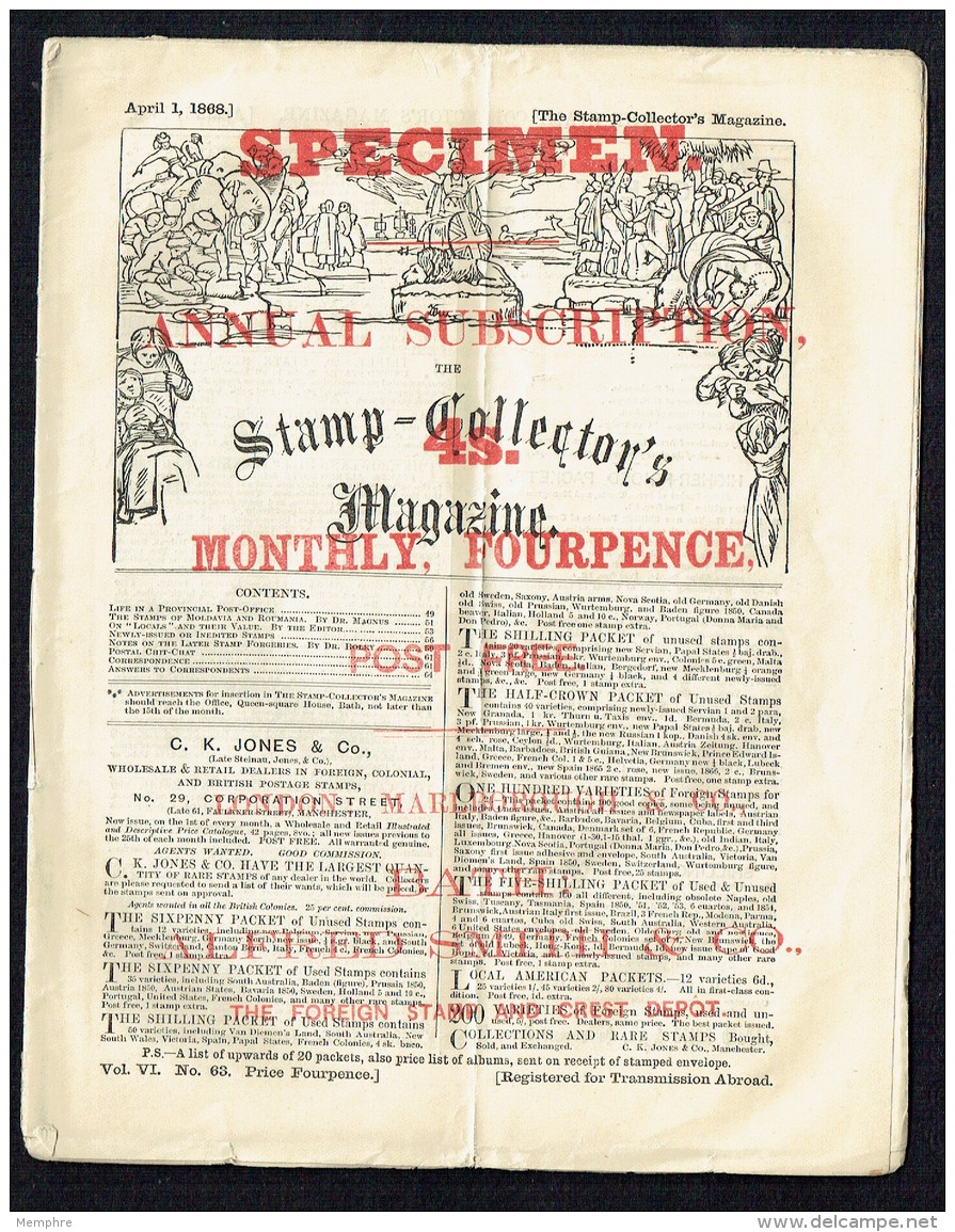 April 1868  Stamp Collector Magazine - Specimen Copy -  24-page Monthly - English (until 1940)