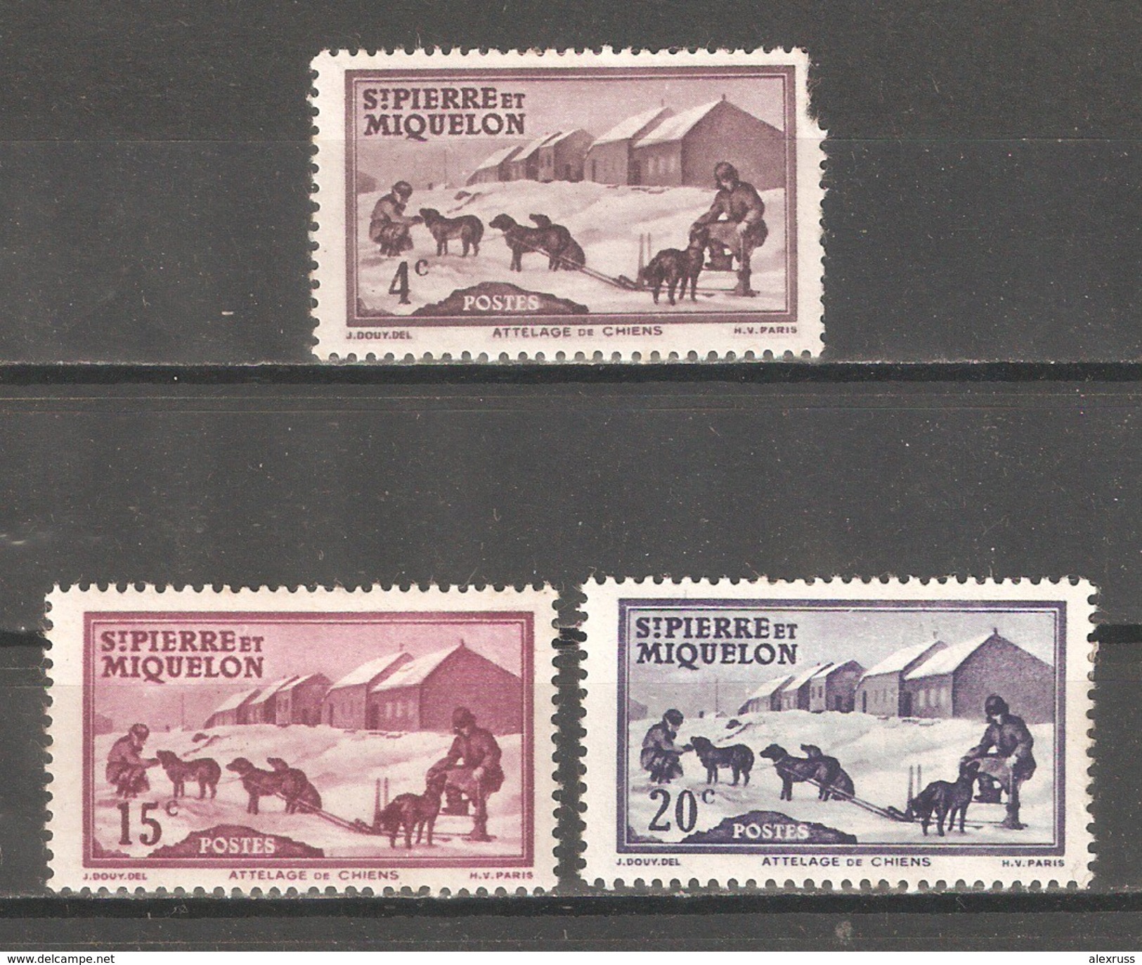 St.Pierre & Miquelon 1938 ,4c Scott # 174 (Damage),15c Scott # 177* ,20c Scott # 175*, VF Mint Hinged* - Unused Stamps