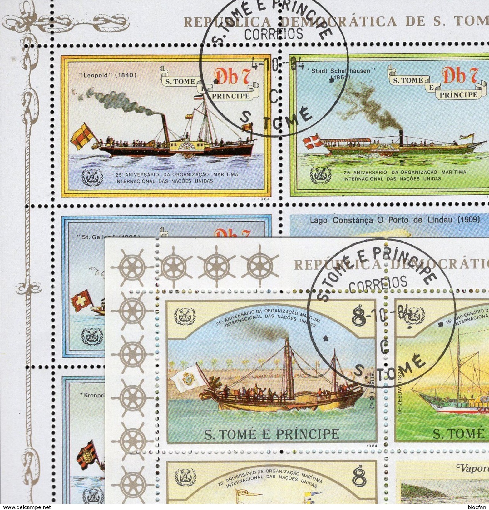 3+4 Schiffe 1984 St.Thomas-Insel 912/5+916/9 KB O 30&euro; St.Gallen Helvetia Dampfer Blocs Ships Sheetlets Bf Sao Tome - Sao Tome Et Principe