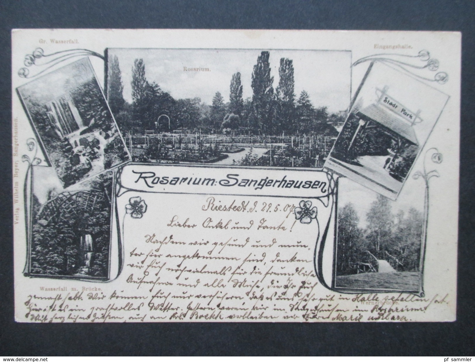 AK 1907 Sangerhausen Rosarium / Rosengarten. Mehrbildkarte. Gr. Wasserfall. Wernerbrücke Usw. Verlag Wilh. Beyer - Sangerhausen