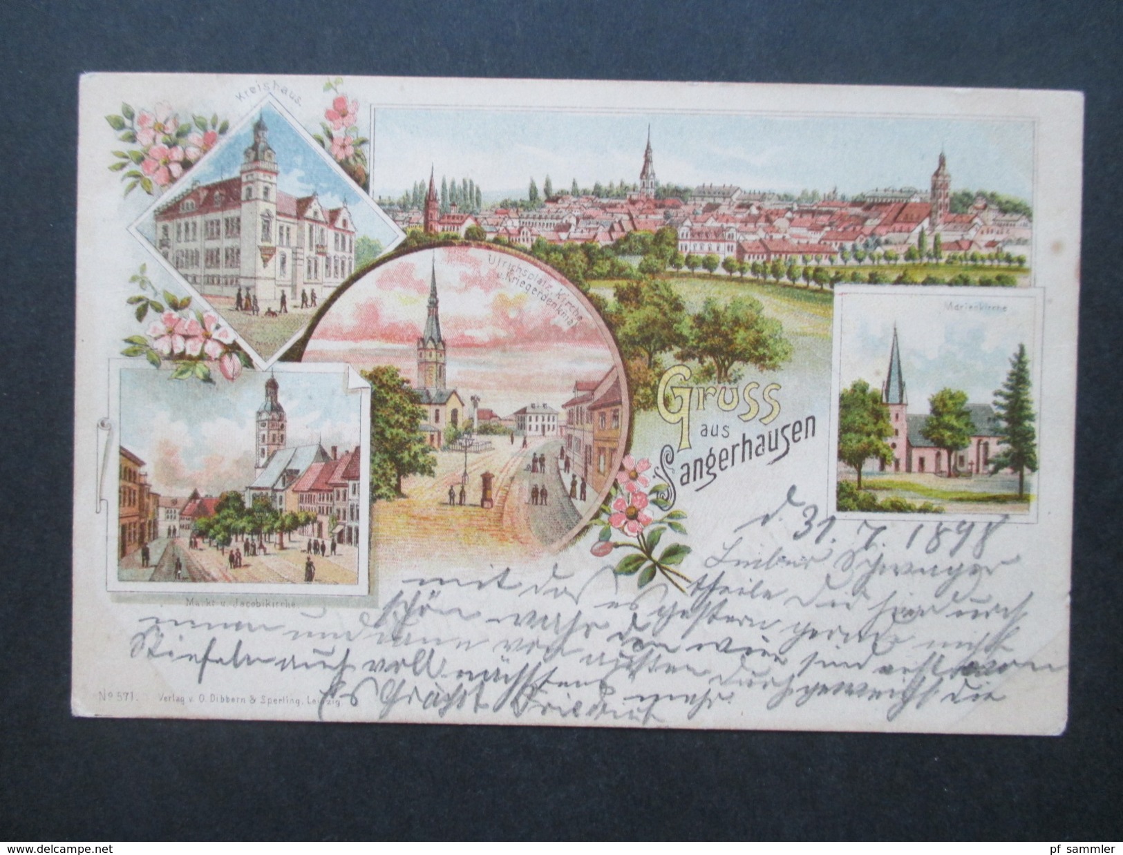 AK 1898 Gruss Aus Sangerhausen. Mehrbildkarte Kriegerdenkmal, Kreishaus, Markt Und Jakobkirche, Marienkirche.O. Dibbern - Sangerhausen