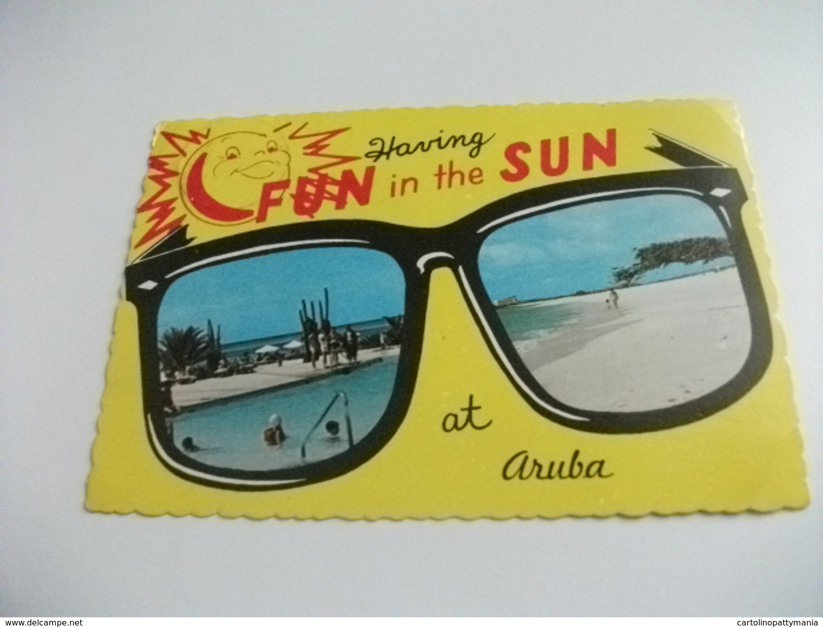 STORIA POSTALE FRANCOBOLLO COMMEMORATIVO ANTILLE OLANDESI ANTILLEN NEDERLANDSE ARUBA  OCCHIALI VEDUTINE SULLA SPIAGGIA - Aruba