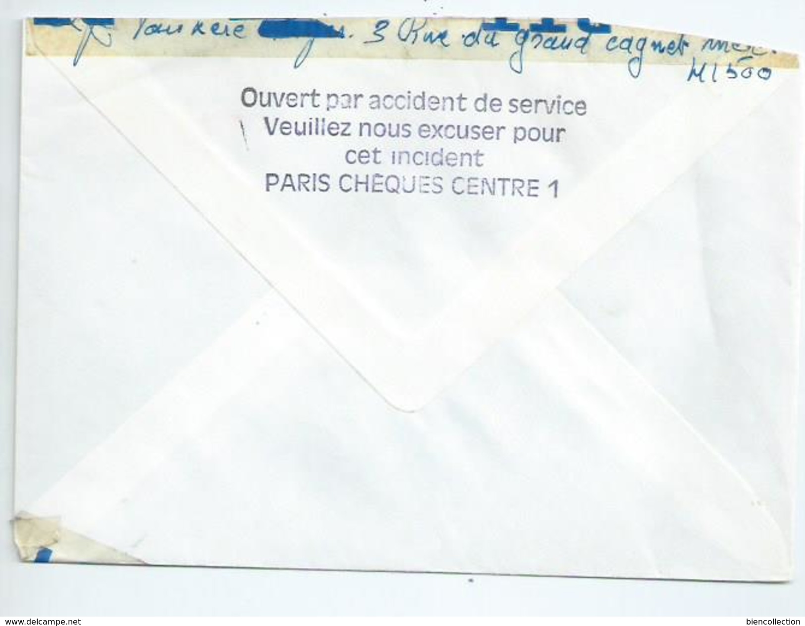 Courrier Accidenté Dans Les Services Postaux.Paris Chèque Postaux - Lettres Accidentées