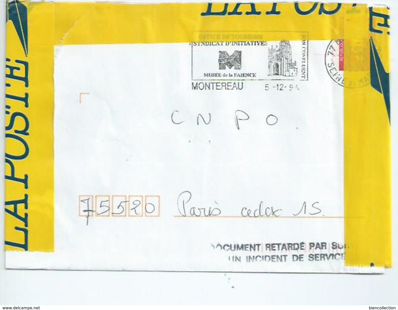 Courrier Accidenté Dans Les Services Postaux.Paris 15 - Cartas Accidentadas