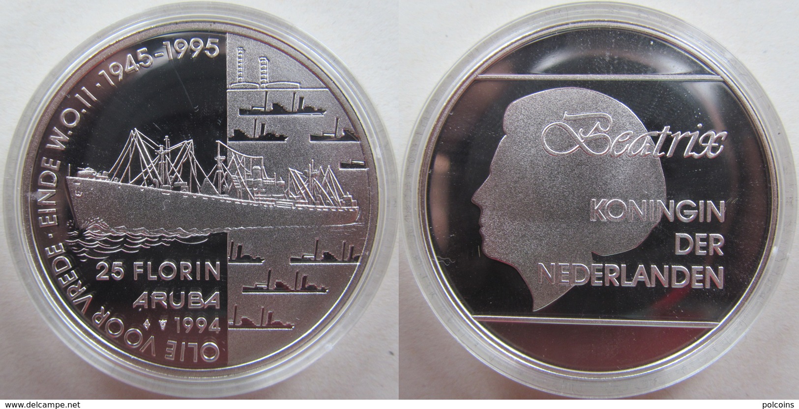 Aruba 25 Florin 1994 "Oil For Peace - End Of World War II" UNC Silver PROOF KM# 11 - Autres – Amérique