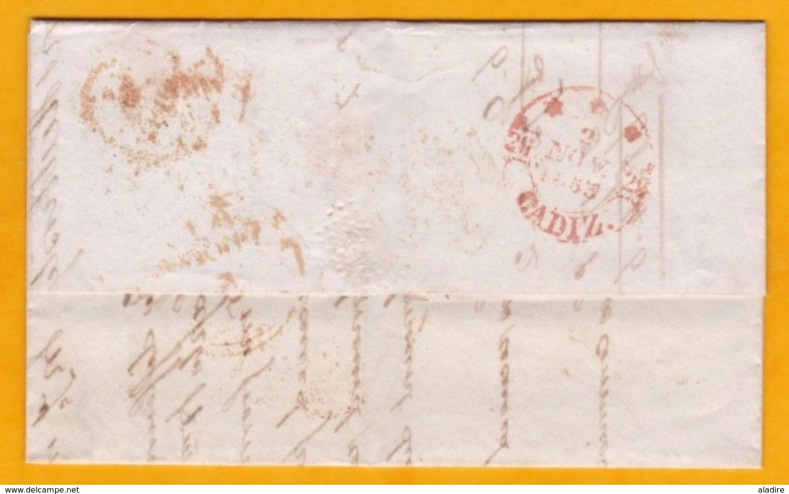 1853 - Lettre Avec Correspondance De Hull, GB Vers Cadiz, Espagne Via France - PP Port Payé - Other & Unclassified