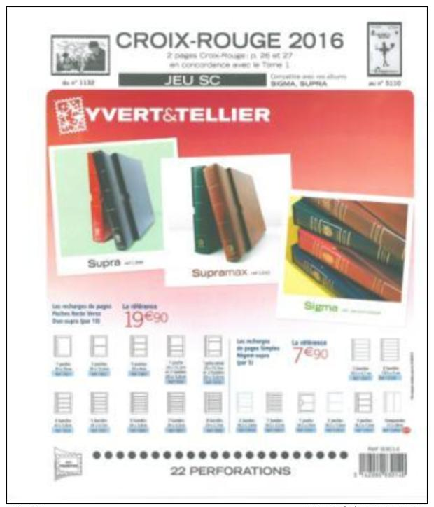 Jeu France Yvert  SC 2016 -  Croix-Rouge - Pre-printed Pages