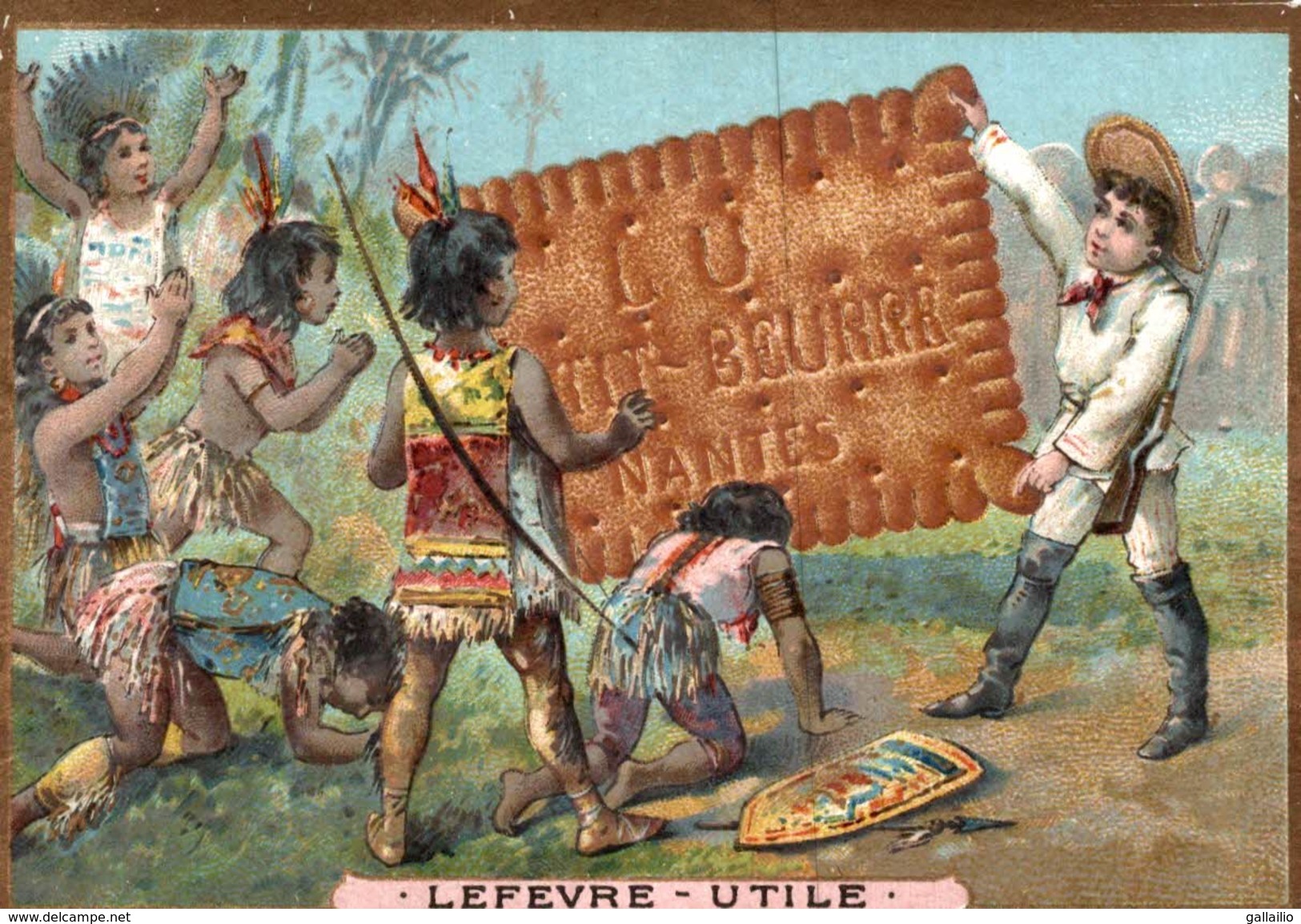 CHROMO BISCUIT LEFEVRE UTILE LU LES INDIENS LITHO ROMANET - Lu