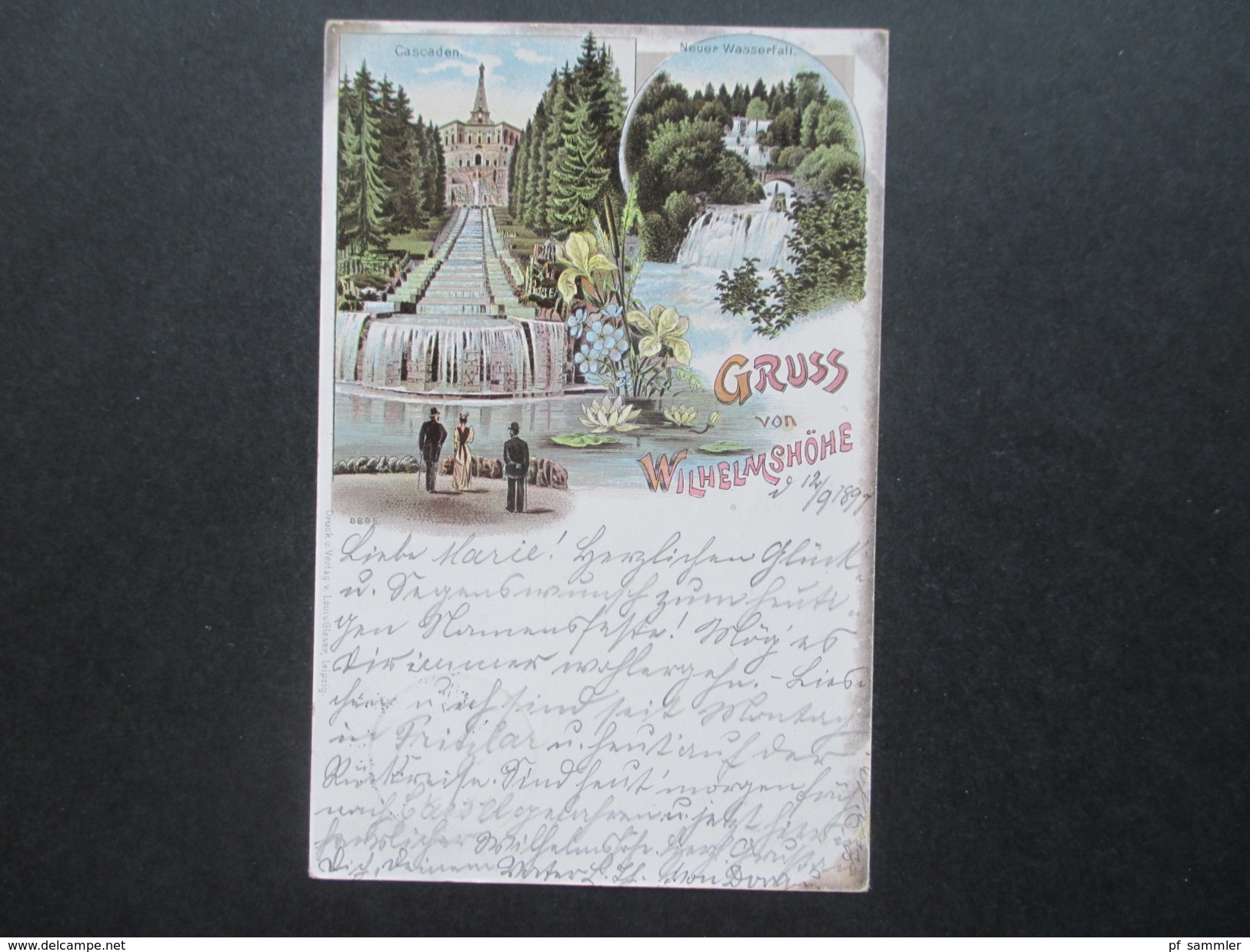 AK 1897 Künstlerkarte Gruss Von Wilhelmshöhe. Kassel. Cascaden. Neuer Wasserfall. Verlag Louis Glaser Leipzig - Kassel