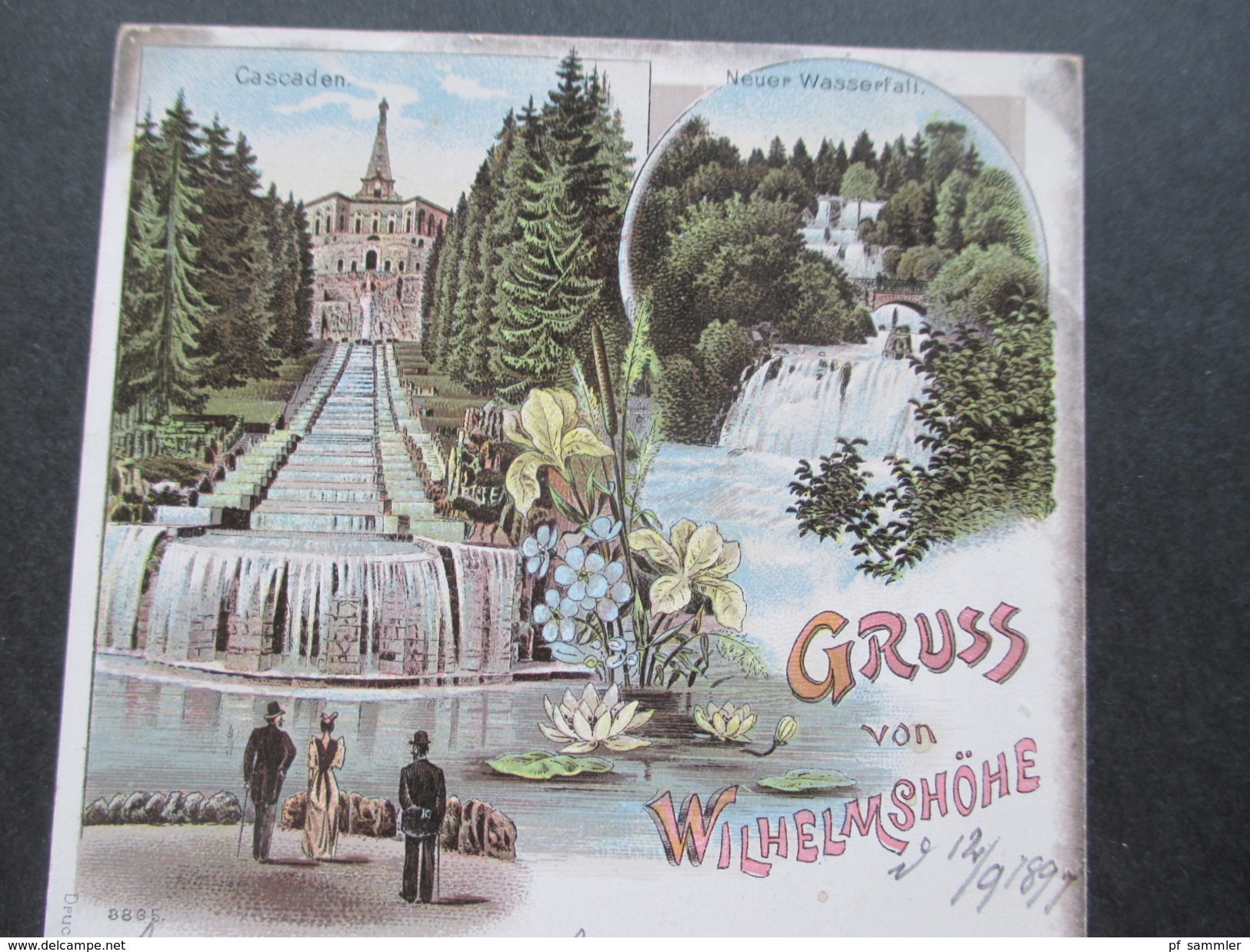 AK 1897 Künstlerkarte Gruss Von Wilhelmshöhe. Kassel. Cascaden. Neuer Wasserfall. Verlag Louis Glaser Leipzig - Kassel