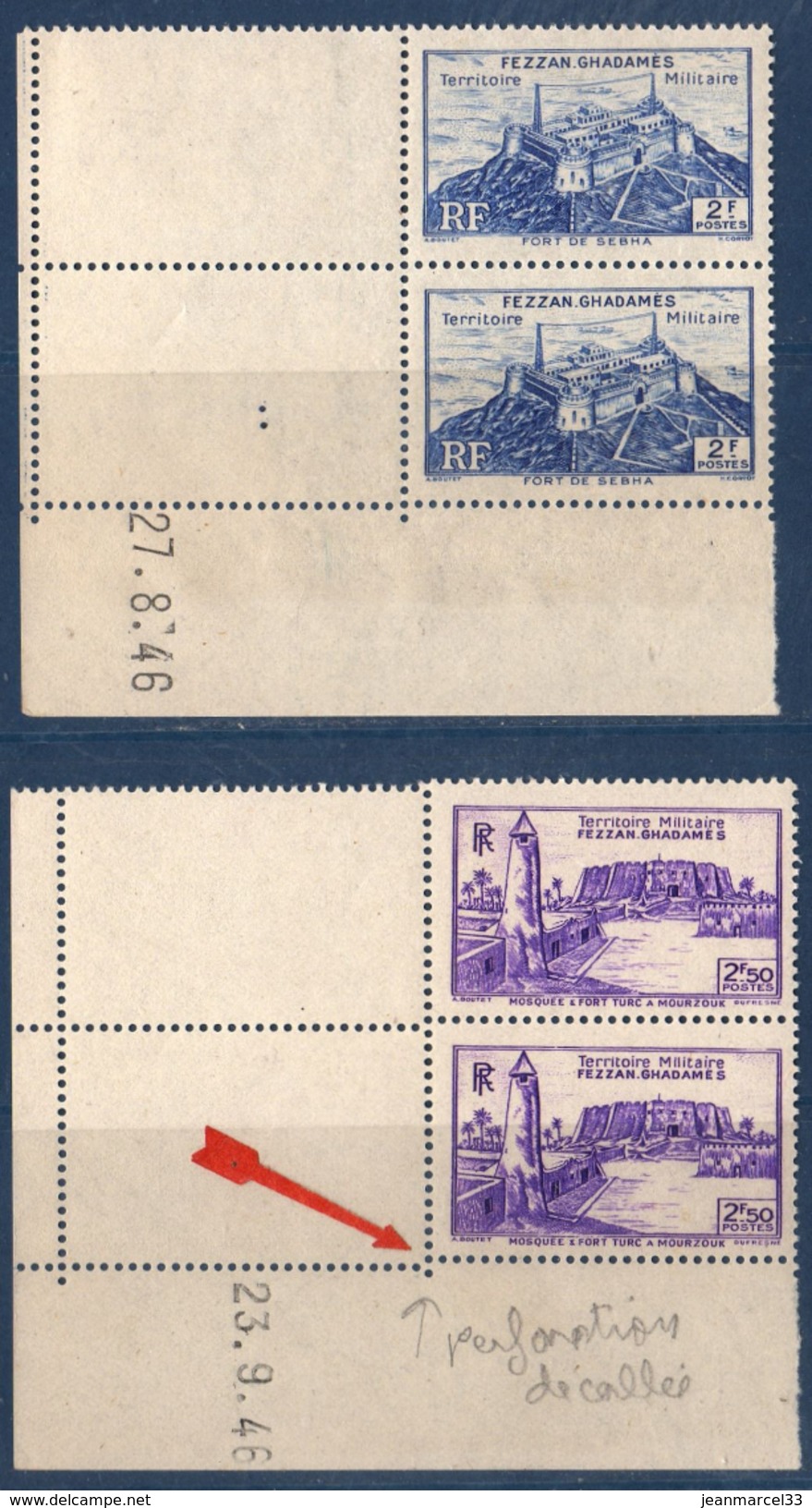 2 Paires Coin Daté 27.8.46 Du 2 F Bleu Et 23.9.46 Du 2,50 Violet Neufs Sans Charnière, Variété Pour Le 2f50 - Unused Stamps