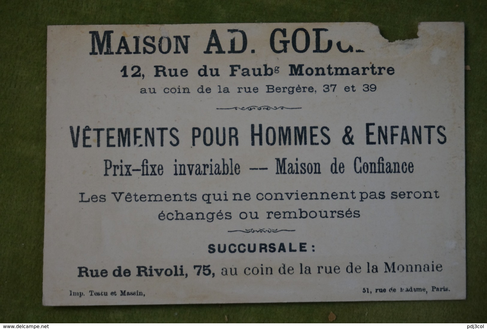 Ad Godchau - Série Pierrot - Handicapé, Chien D'aveugle - Fond Or - Imp. Testu Et Massin Vers 1880 - Other & Unclassified