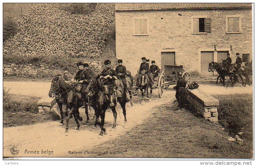 Guerre 14/18  Armée Belge   Batterie D'artillerie En Marche - Guerre 1914-18