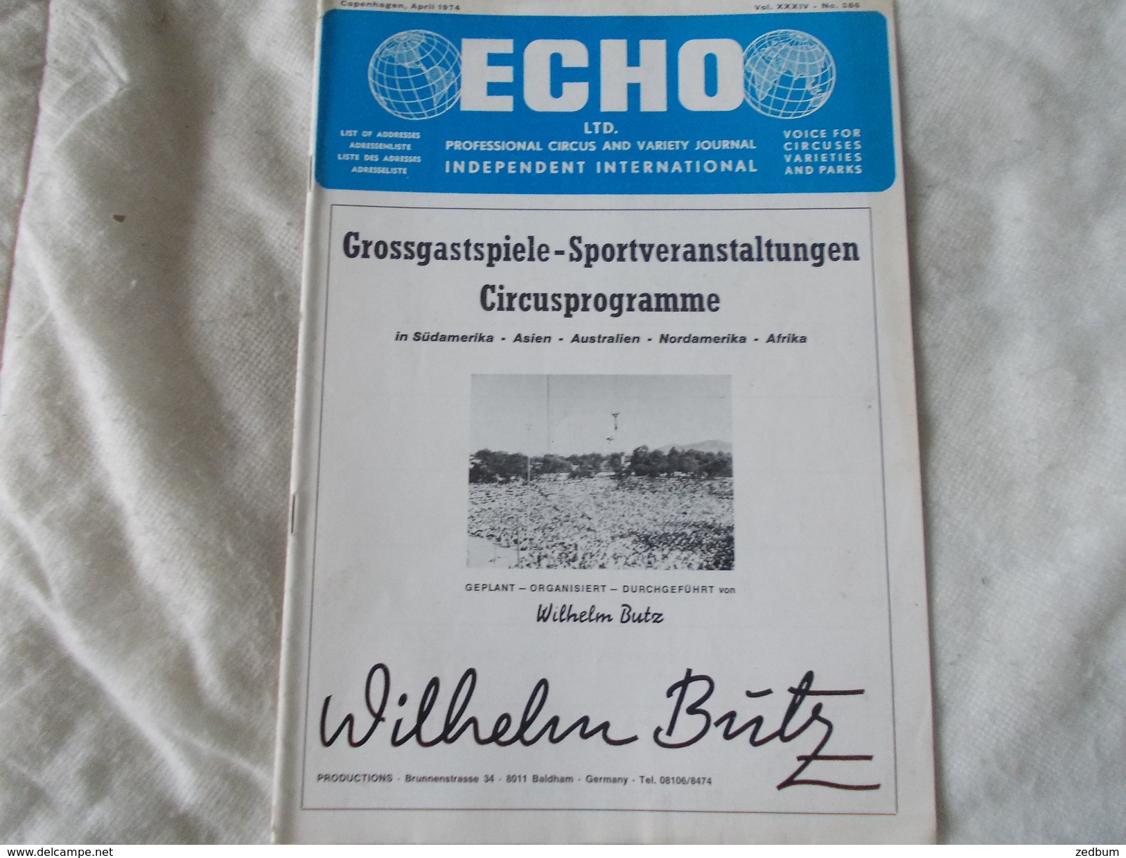 ECHO LTD Professional Circus And Variety Journal Independent International N° 386 April 1974 - Unterhaltung