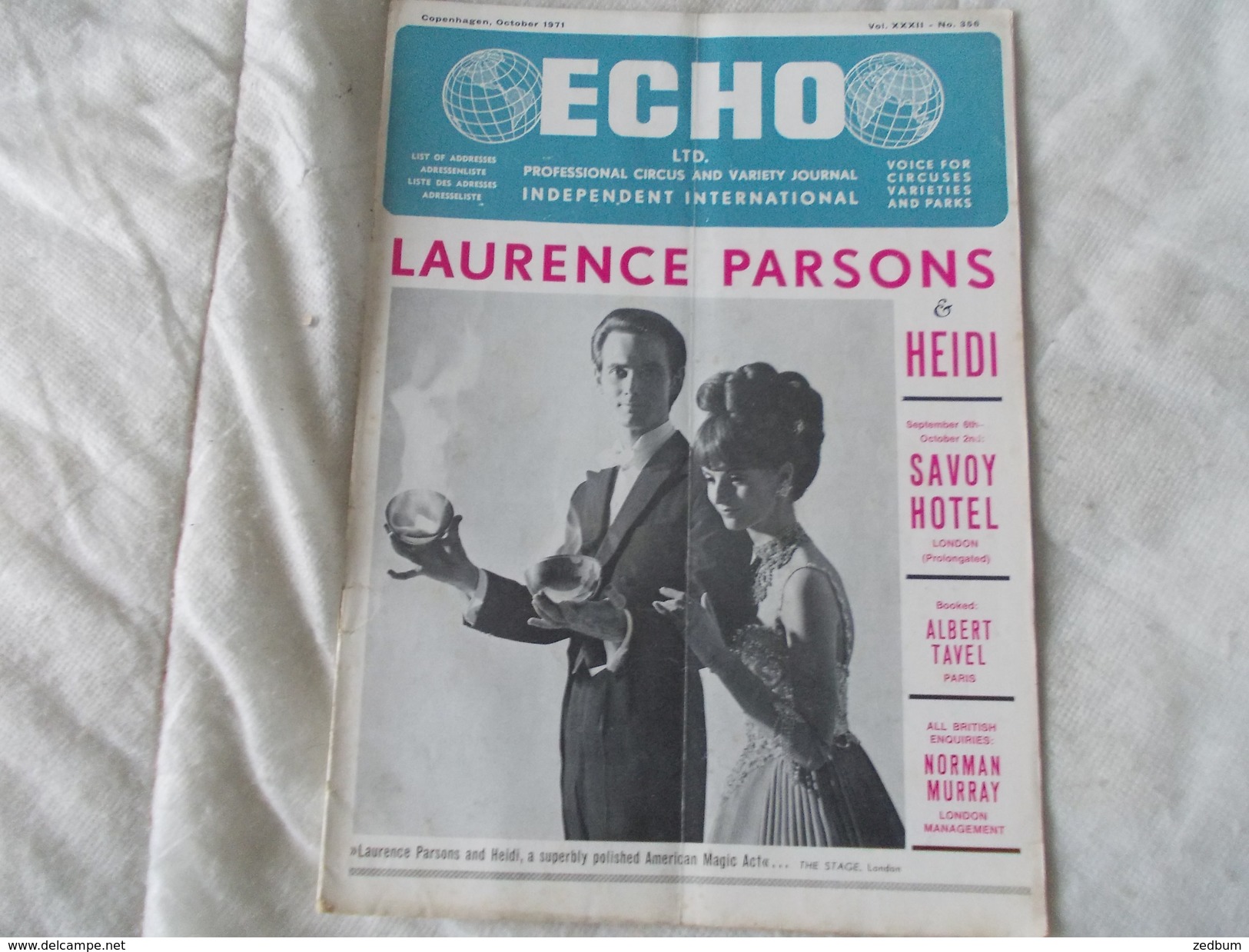 ECHO LTD Professional Circus And Variety Journal Independent International N° 356 October 1971 - Divertissement