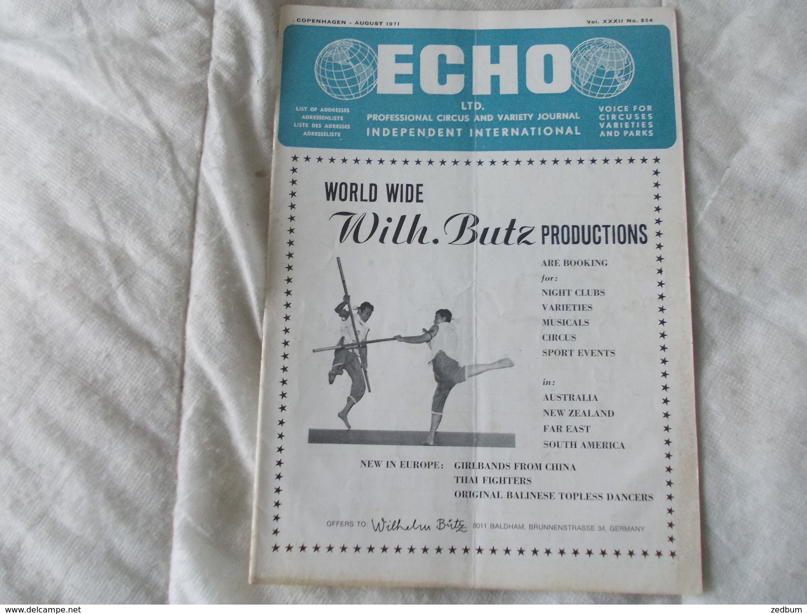 ECHO LTD Professional Circus And Variety Journal Independent International N° 354 August 1971 - Unterhaltung