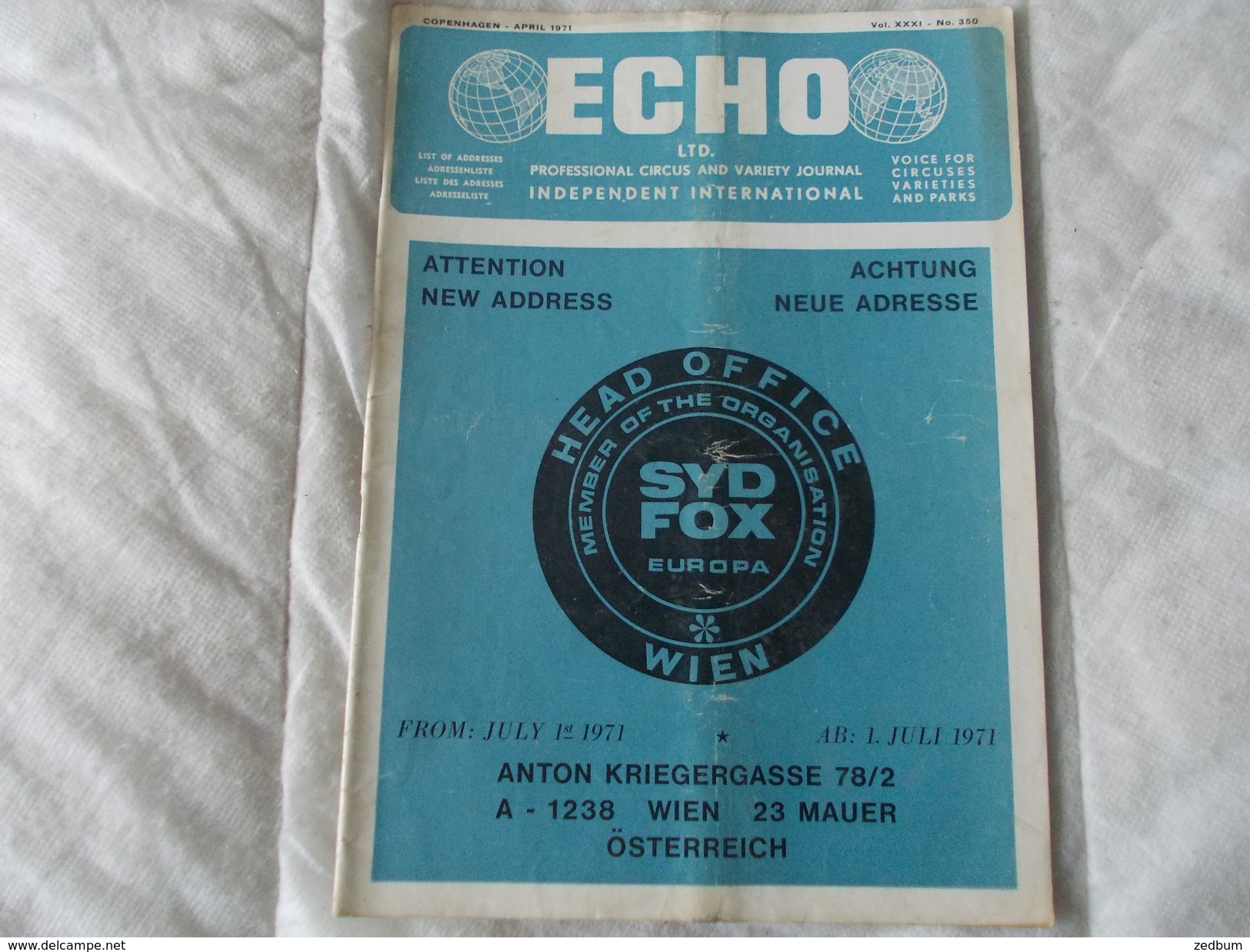 ECHO LTD Professional Circus And Variety Journal Independent International N° 350 April 1971 - Unterhaltung