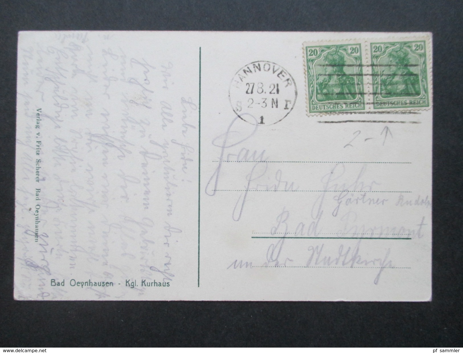 AK 1921 Bad Oeynhausen Kgl. Kurhaus. Verlag V. Fritz Scherer. Germania MeF / Paar - Bad Oeynhausen