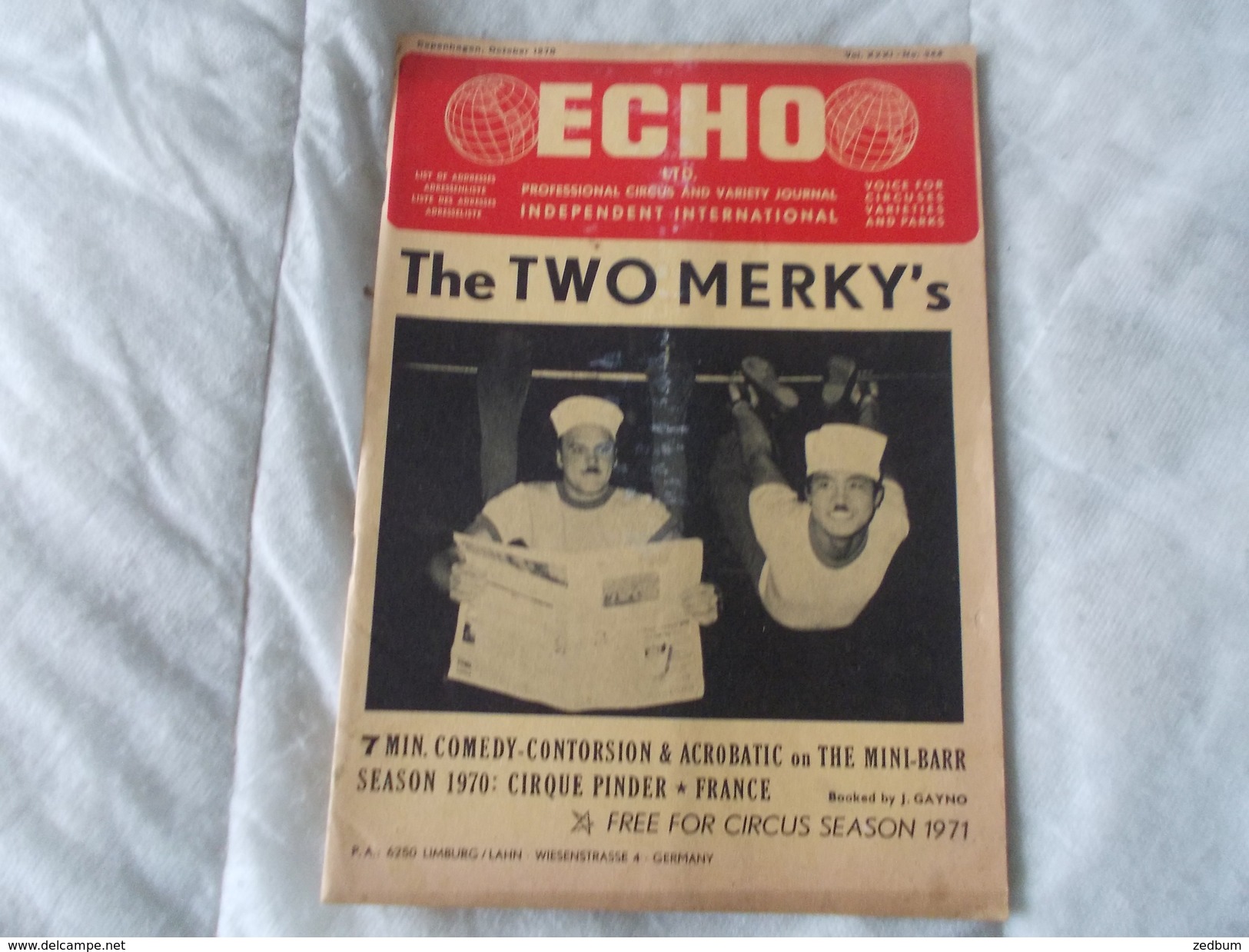 ECHO LTD Professional Circus And Variety Journal Independent International N° 344 October 1970 - Unterhaltung