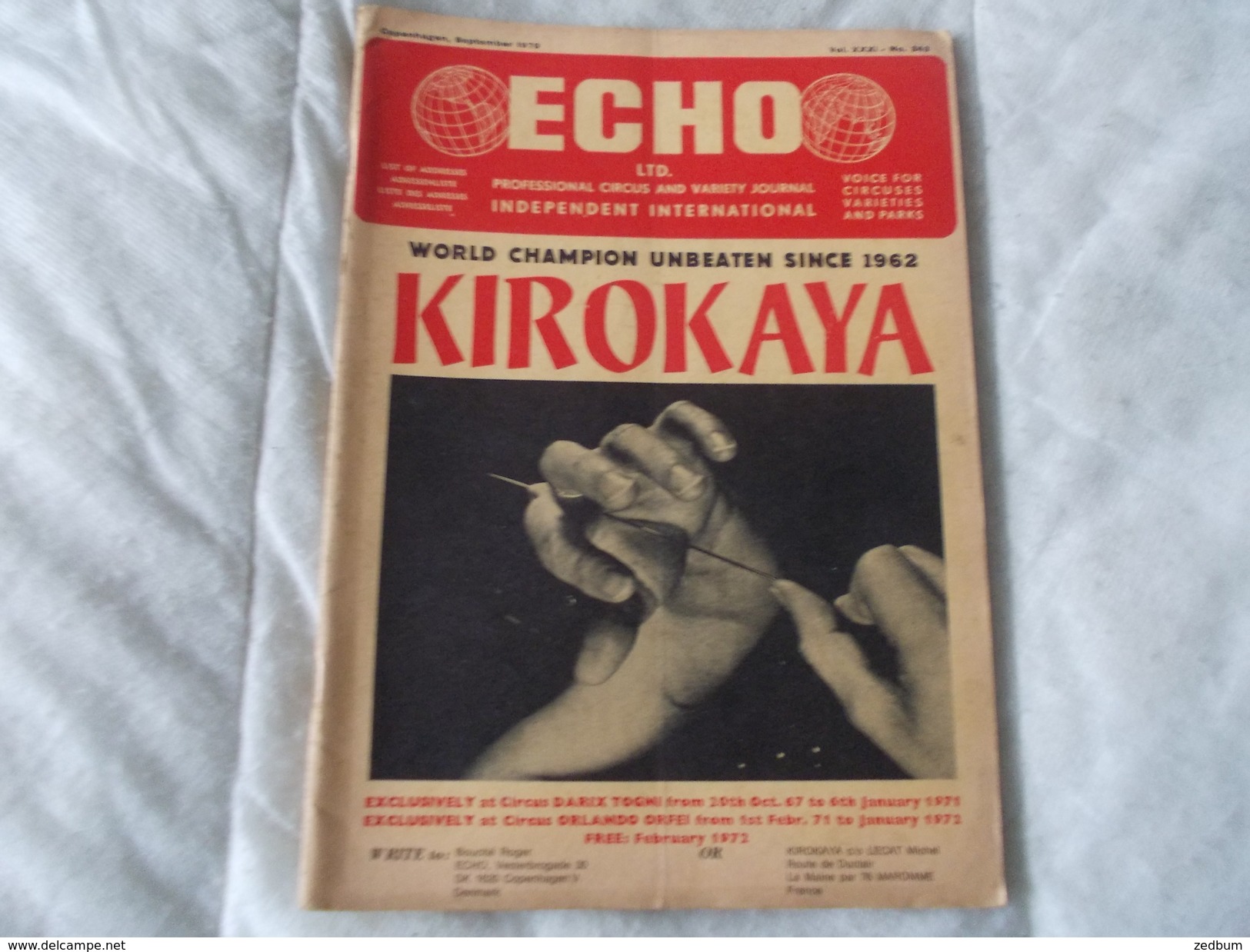 ECHO LTD Professional Circus And Variety Journal Independent International N° 343 September 1970 - Amusement