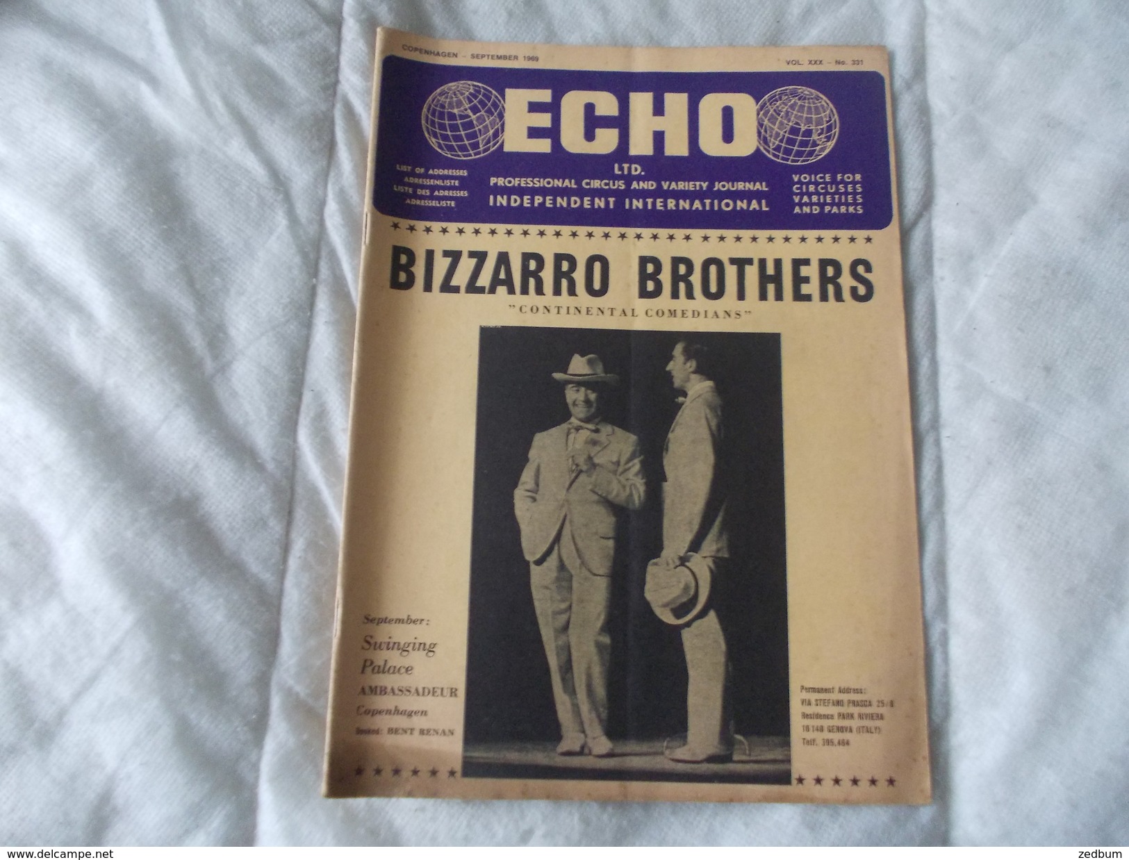 ECHO LTD Professional Circus And Variety Journal Independent International N° 331 September 1969 - Unterhaltung