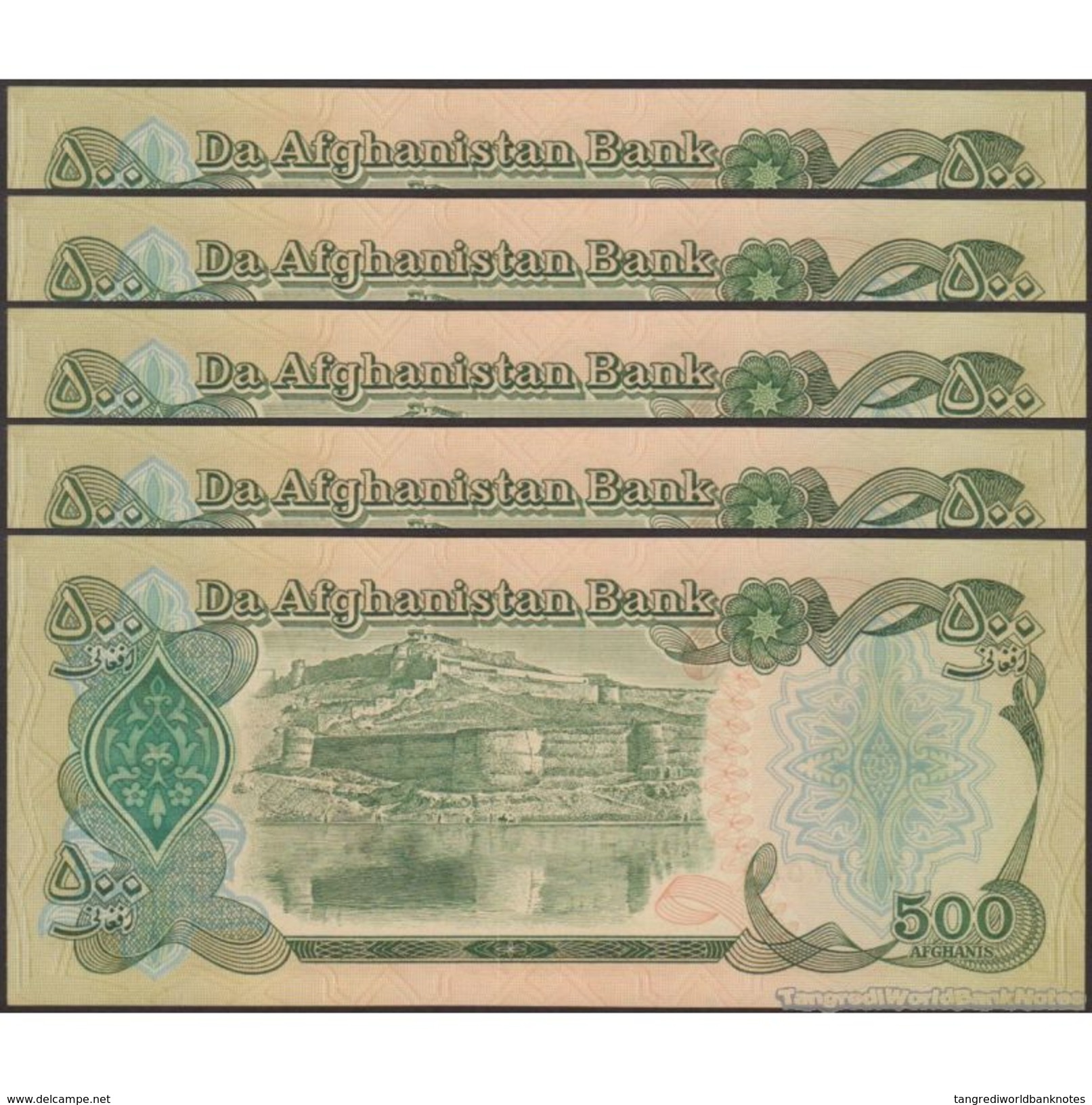 TWN - AFGHANISTAN 60b - 500 Afghanis 1990 UNC DEALERS LOT X 5 - Afghanistan