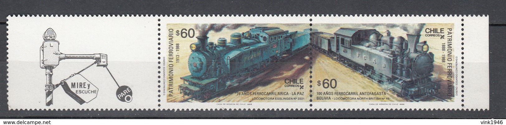 Chili 1988,2V In Strip:raiway,trains,treinen,züge,trenes,treni,,MNH/Postfris(L3027) - Treinen