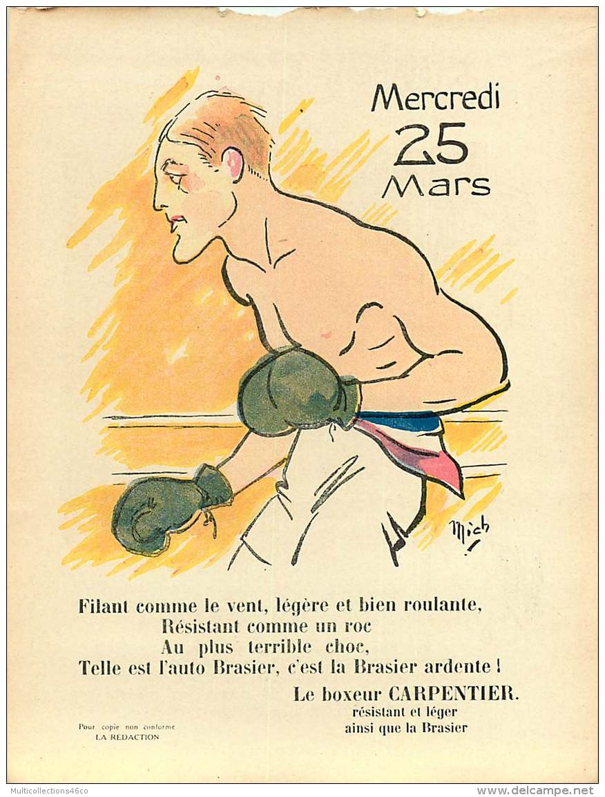 210317 - Feuille Extraite De L'ALBUM REVUE Des OPINIONS CALENDRIER 1914 éphéméride - Boxe CARPENTIER Auto BRASIER - Sammlungen