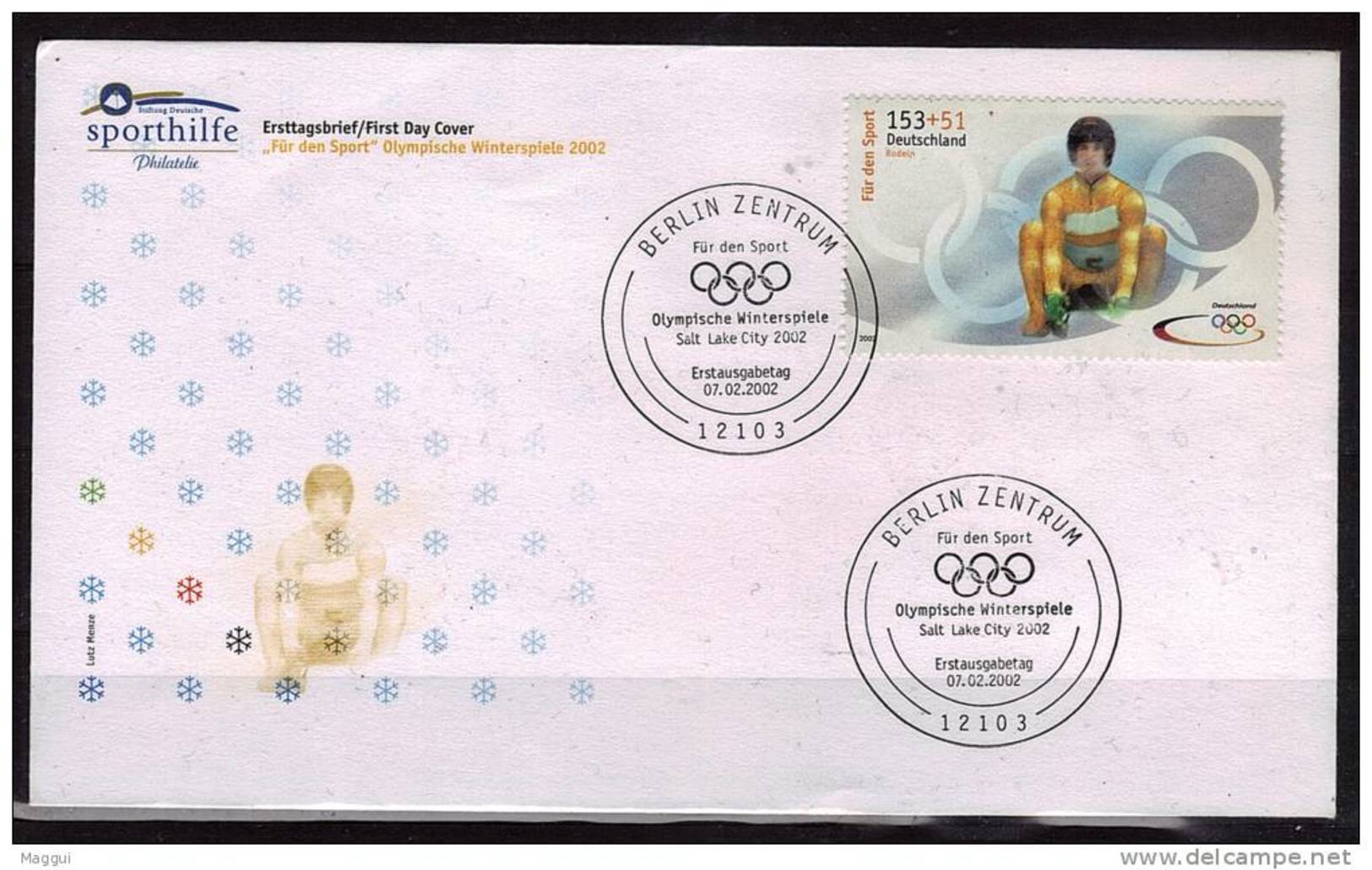 ALLEMAGNE  FDC  Cachet   Berlin     7-2-2002  Jo 2002  Luge - Hiver 2002: Salt Lake City