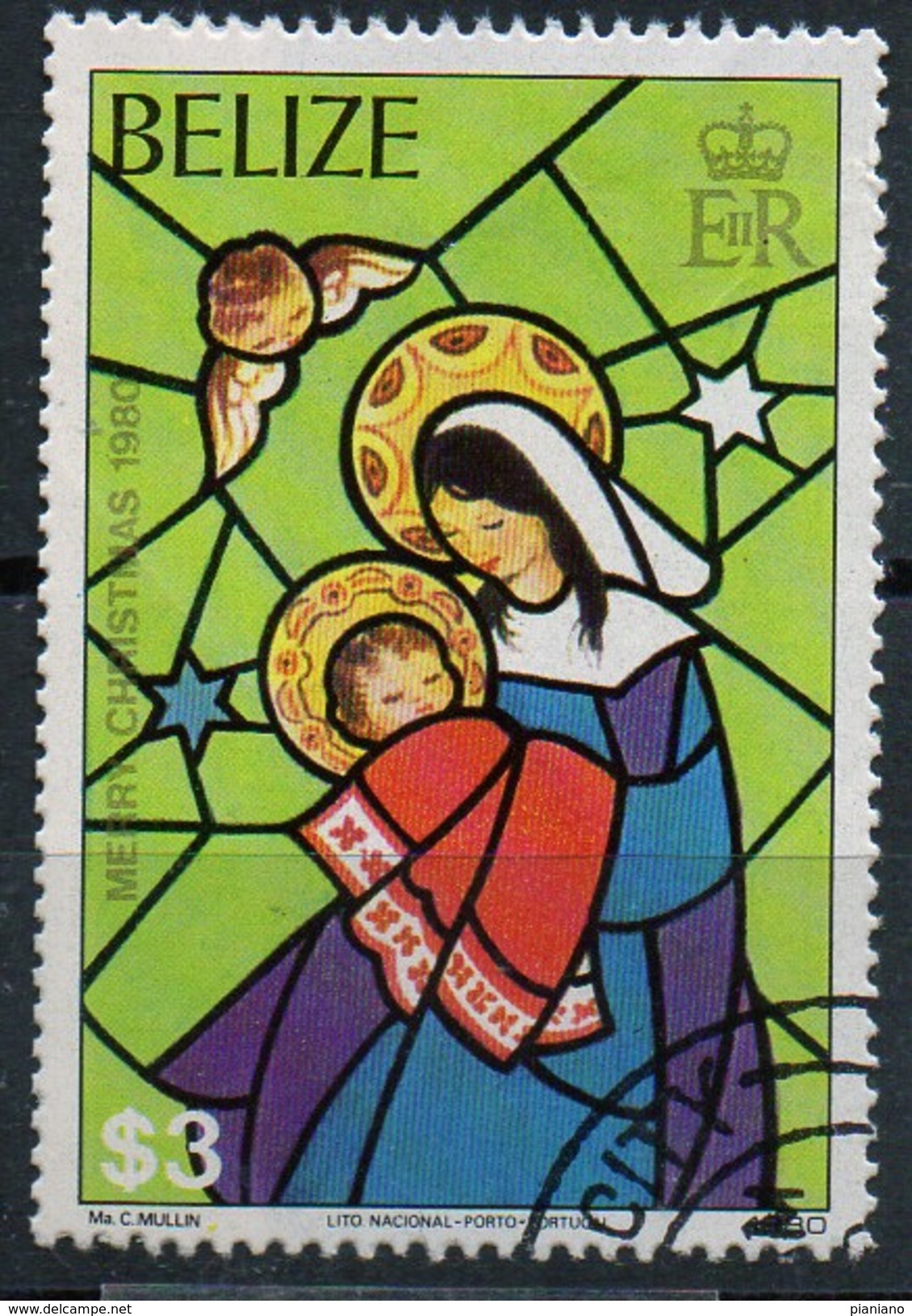 PIA - BELIZE - 1980 : Natale - Illustrazioni Della Natività - La Vergine Con Il Bambino - Vetrata - (Yv 510) - Vetri & Vetrate