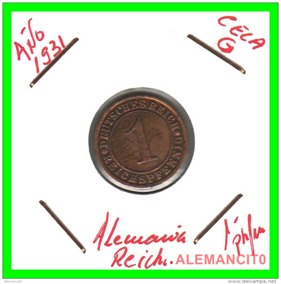 GERMANY  -   MONEDA  DE  1- REICHSPFENNIG  AÑO 1931.G  Bronze - 1 Rentenpfennig & 1 Reichspfennig