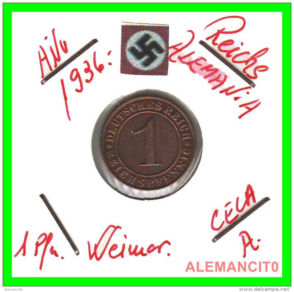 GERMANY  -   MONEDA  DE  1- REICHSPFENNIG  AÑO 1936.A   Bronze - 1 Rentenpfennig & 1 Reichspfennig