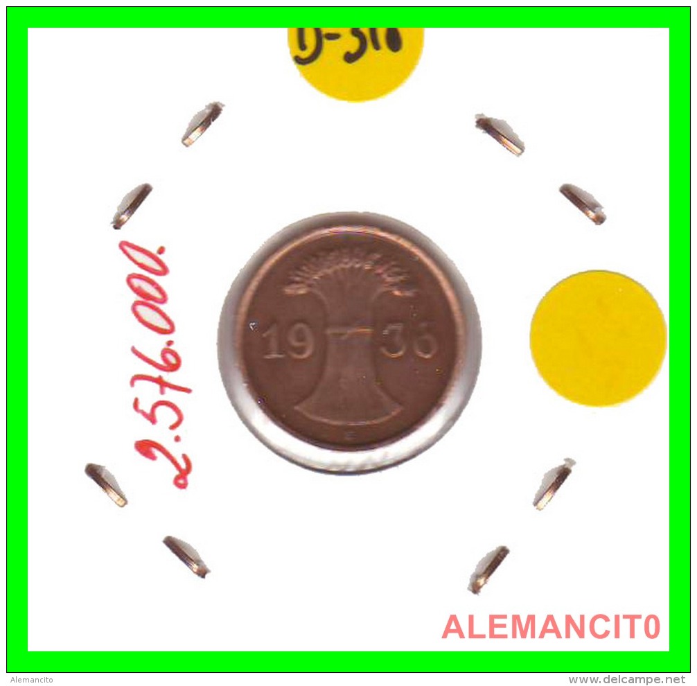GERMANY  -   MONEDA  DE  1- REICHSPFENNIG  AÑO 1936 E   Bronze - 1 Rentenpfennig & 1 Reichspfennig