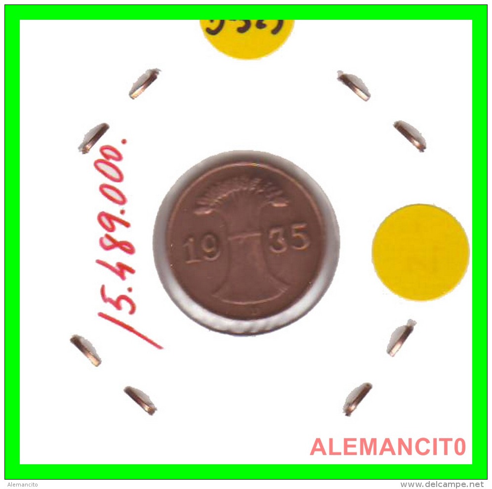 GERMANY  -   MONEDA  DE  1- REICHSPFENNIG  AÑO 1935 D   Bronze - 1 Rentenpfennig & 1 Reichspfennig