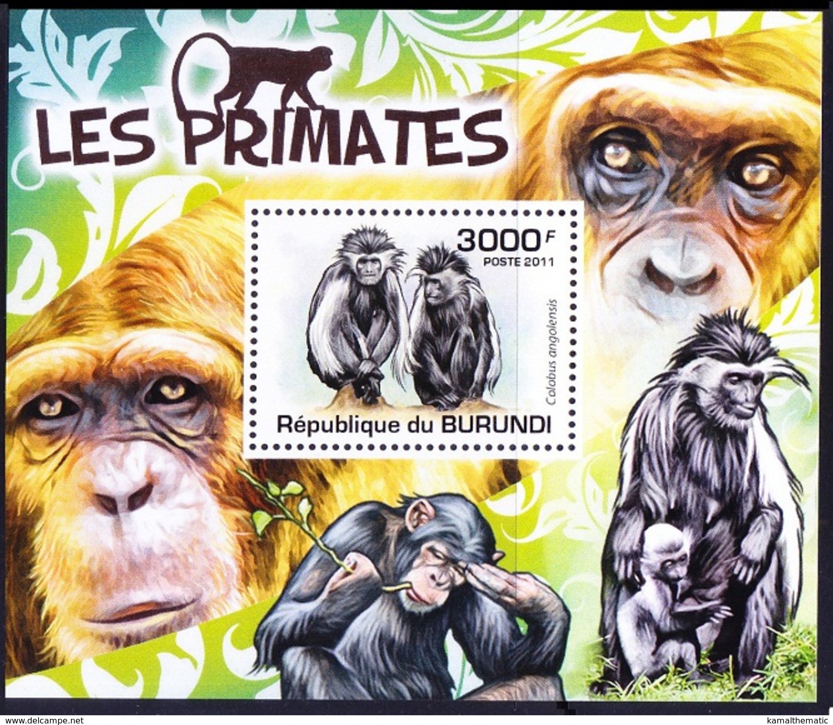 Angola Colobus, Monkeys, Wild Animals, Burundi 2011 MNH Sheet - Monkeys