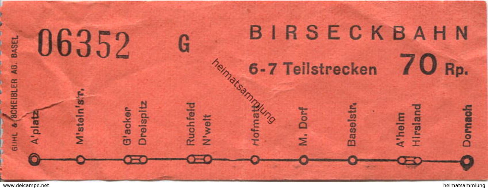 Schweiz - Birseckbahn - Fahrschein 70Rp. - Europa