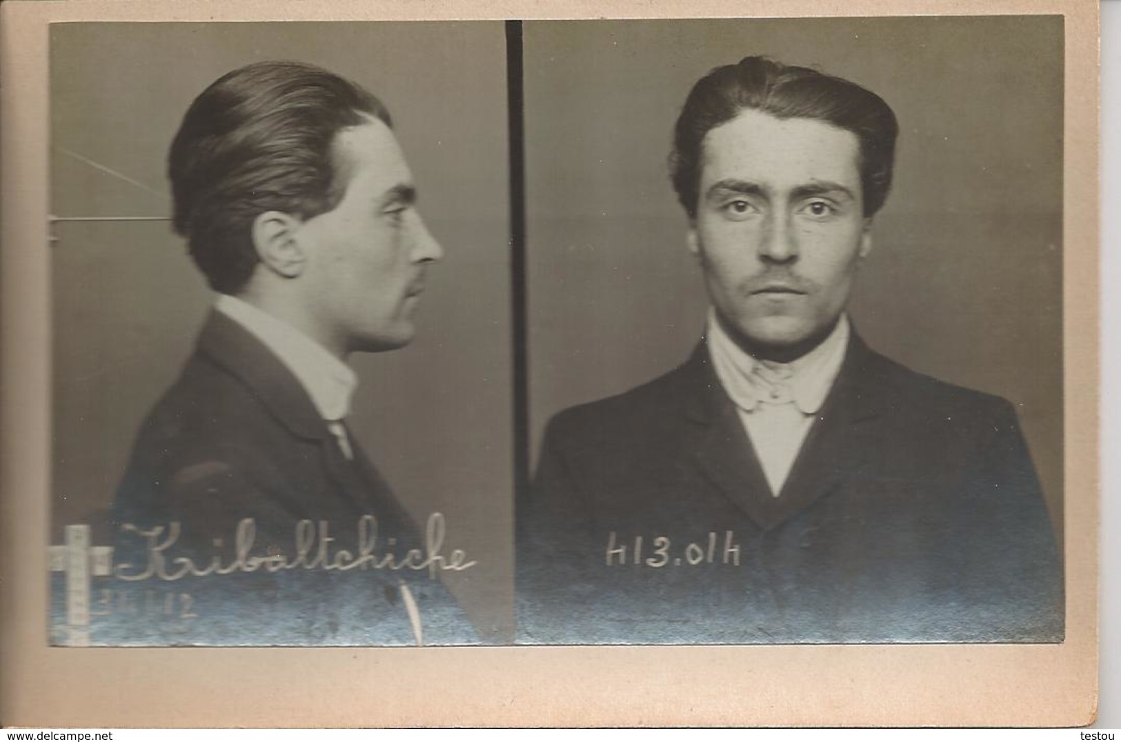 Photo D'identité Judiciaire Face Profil (two Part Mug Shot) De Victor Kibaltchiche (victor Serge) De La "bande à Bonnot" - Autres & Non Classés