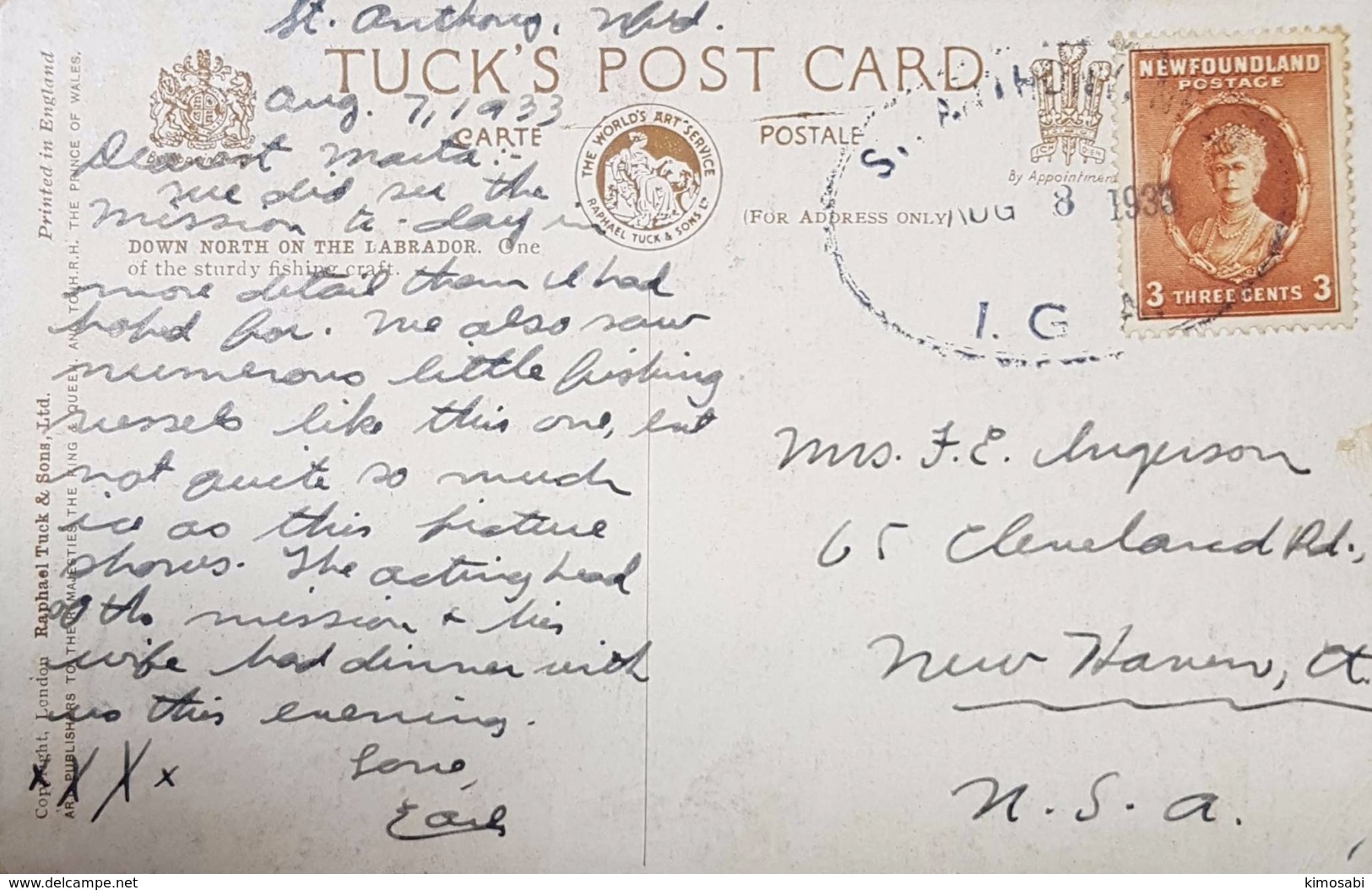 Newfoundland 1933 Postcard To The US. Oval Cancellation - 1908-1947