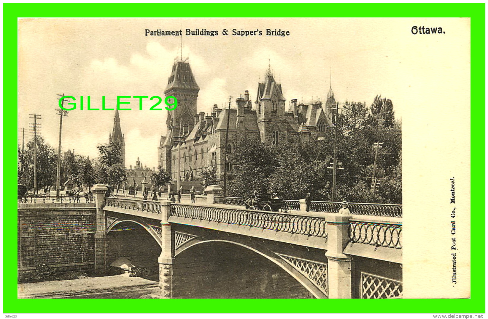 OTTAWA, ONTARIO - PARLIAMENT BUILDINGS &amp; SAPPER'S BRIDGE - ANIMATED - ILLUSTRATED POST CARD CO - - Ottawa