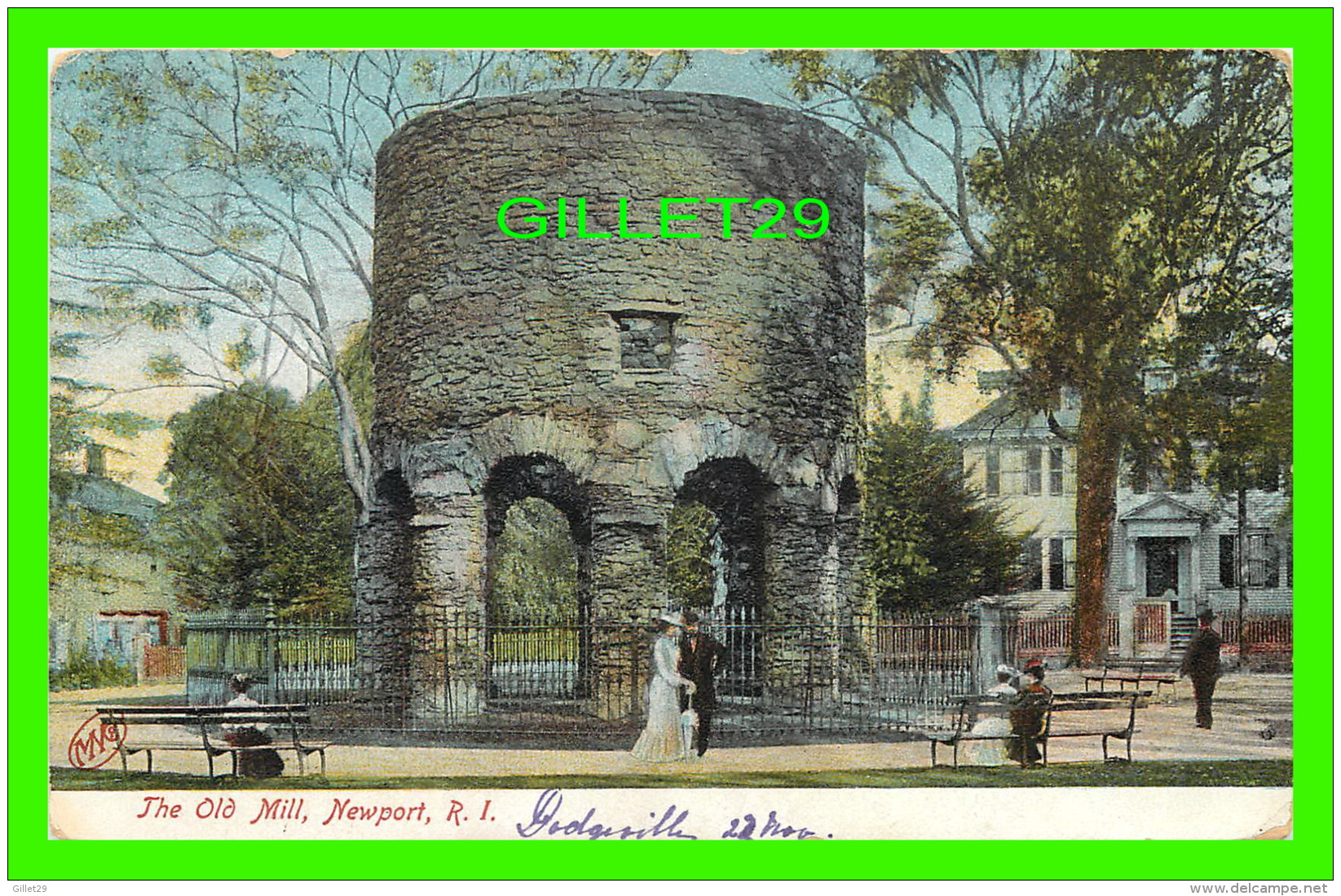 NEWPORT, RI - THE OLD MILL - ANIMATED - TRAVEL IN 1906 - 3/4 BACK - THE METROPOLITAN NEWS CO - - Newport