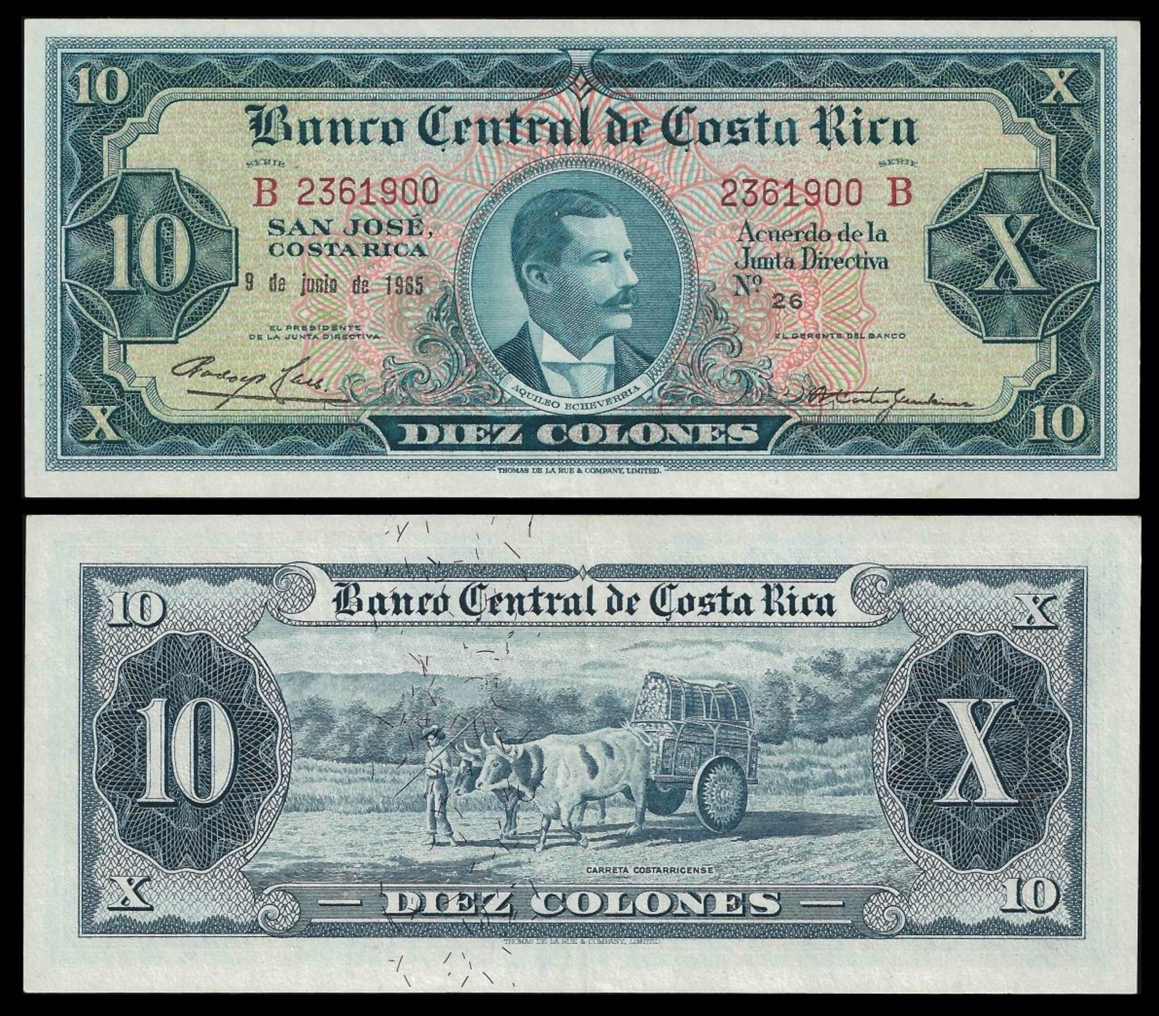 Costa Rica 10 COLONES 4.3.1965 P 229 AU+ - Costa Rica