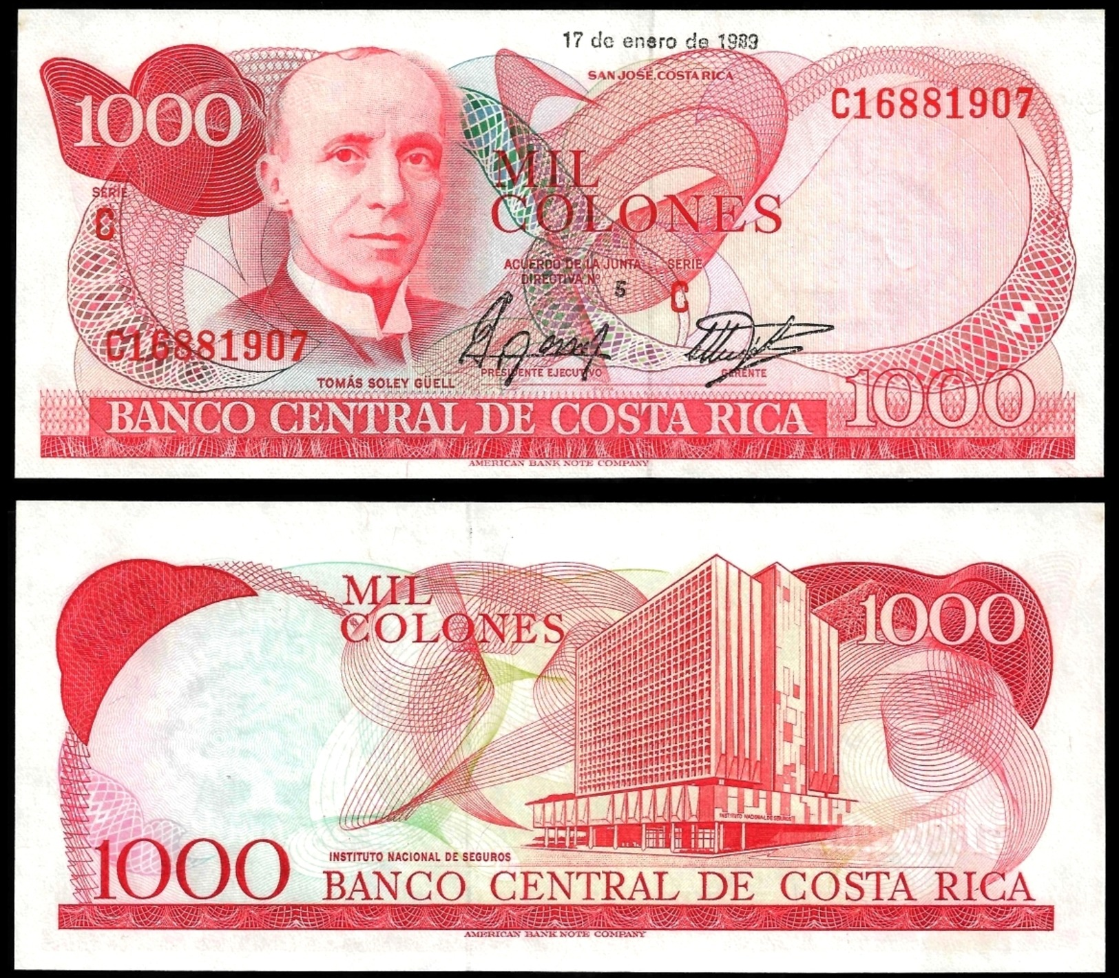 Costa Rica 1000 COLONES 17.1.1989 P 256 UNC - Costa Rica